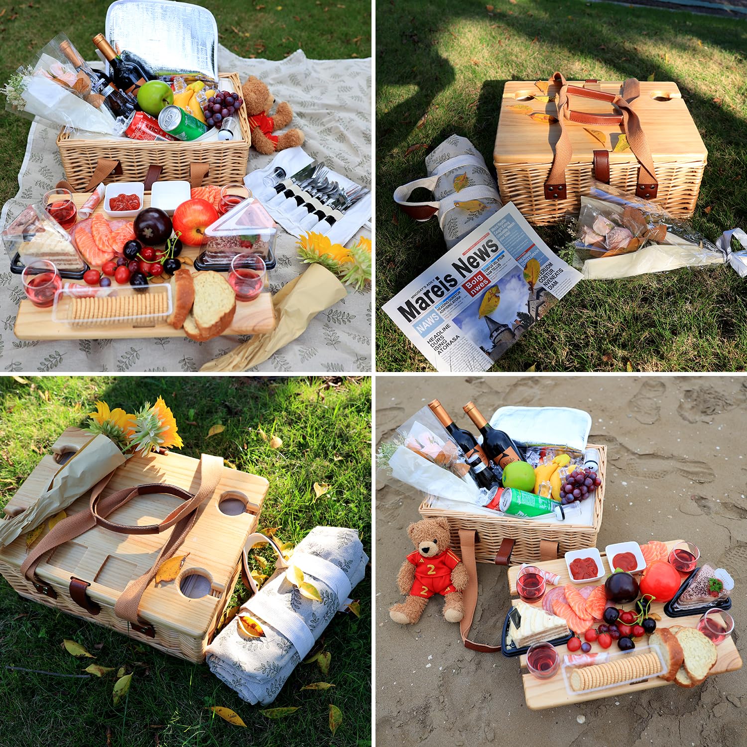 Hap Tim Wicker Picnic Basket for 2 | Insulated Cooler & Folding Wine Table