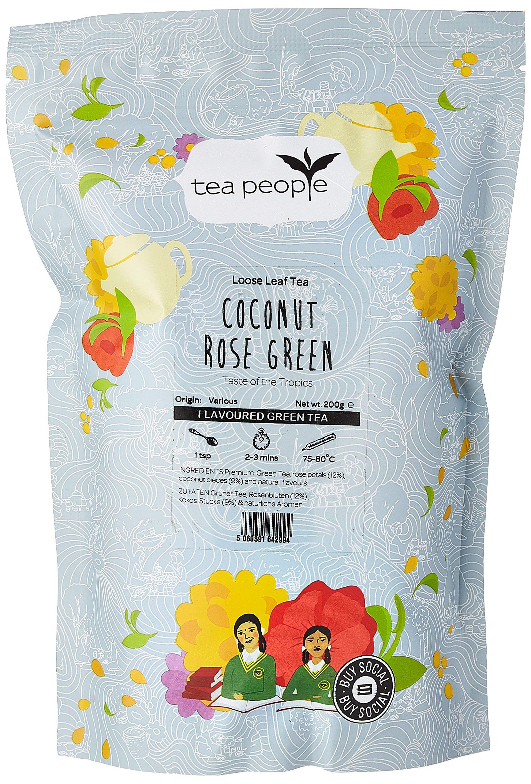 Tea People Coconut Rose Green Tea – Premium Loose Leaf 200g Refill