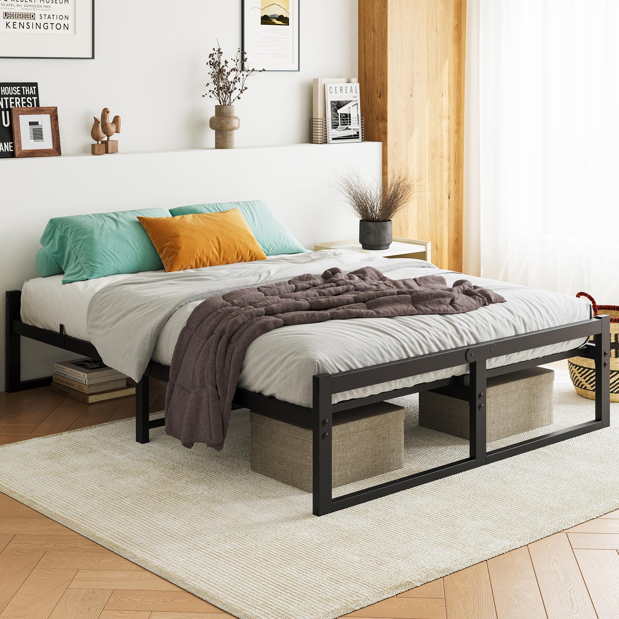 FORTUNERO King Size Metal Bed Frame | Heavy Duty Platform with Storage