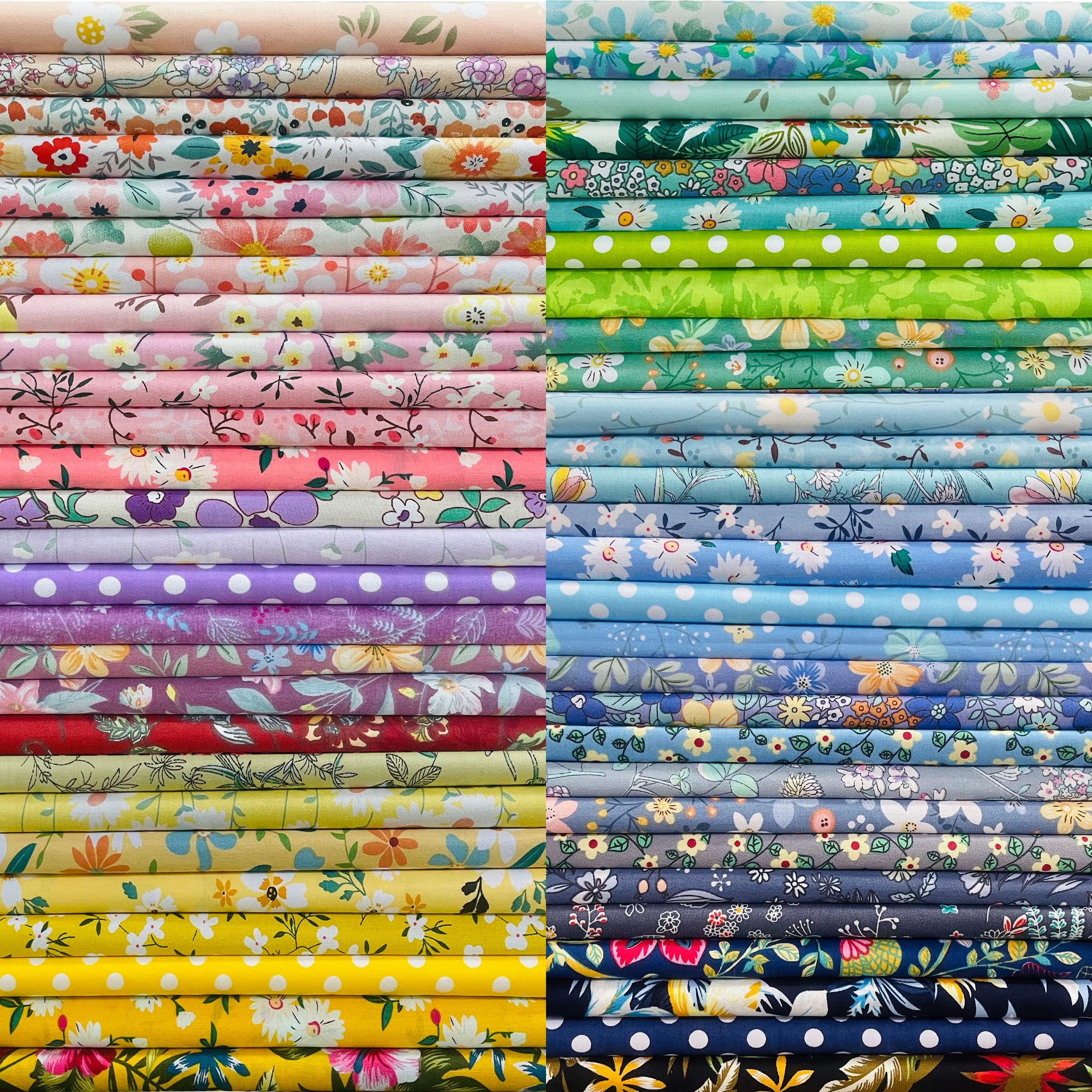 8x8 Cotton Sateen Fabric Bundles | 50 PCS Floral Quilting Squares