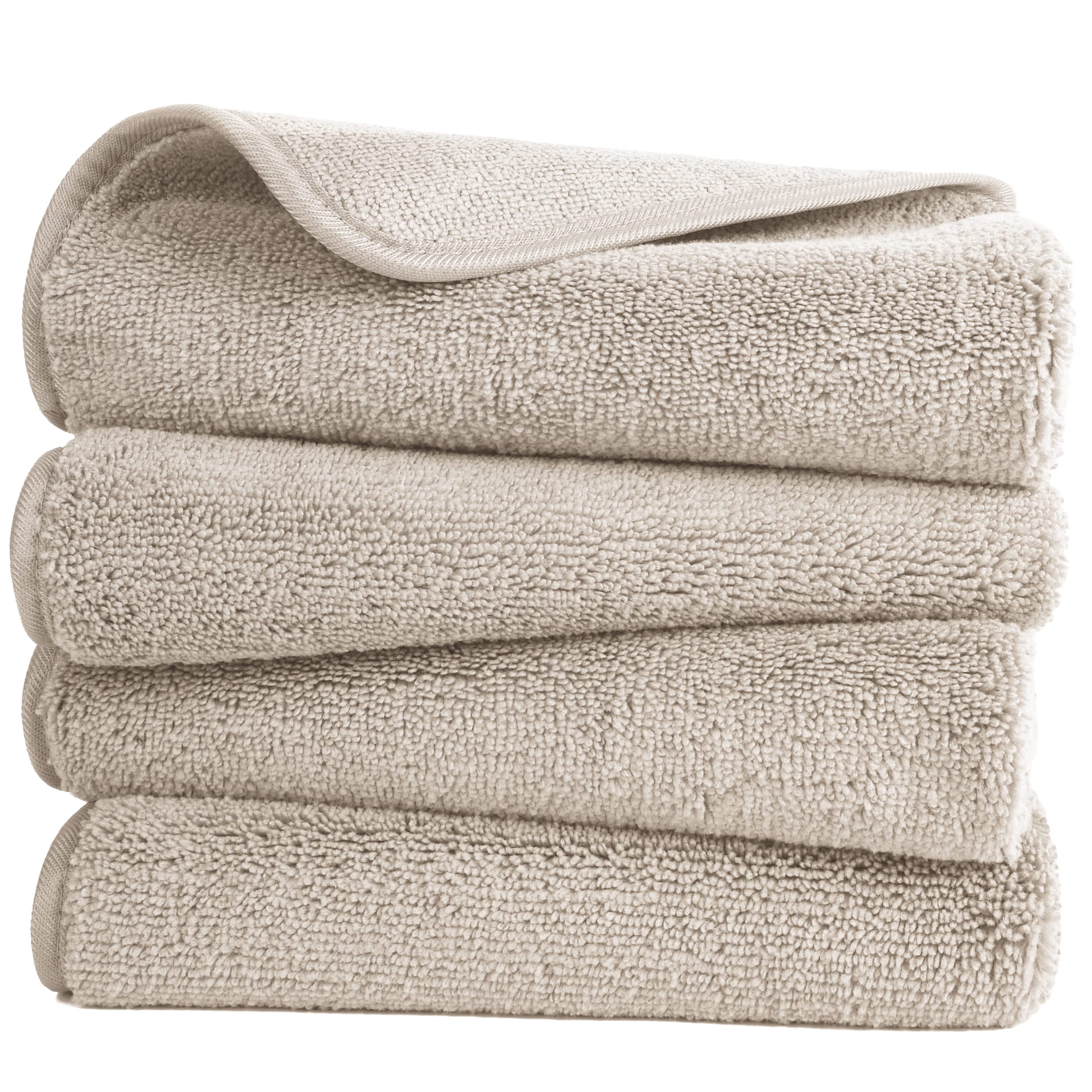 Polyte Microfibre Hand Towels – Quick Dry Ultra Absorbent, 4 Pack, Beige
