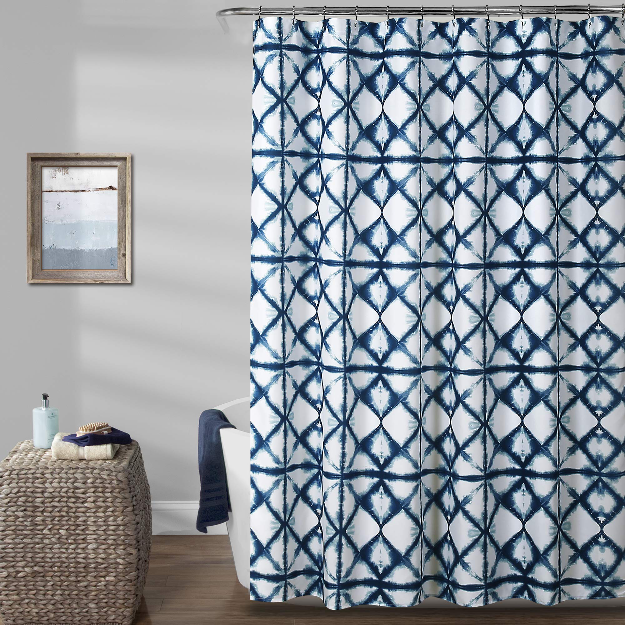 Lush Decor Navy Geo Shibori Shower Curtain | 72x72 Polyester Tie-Dye