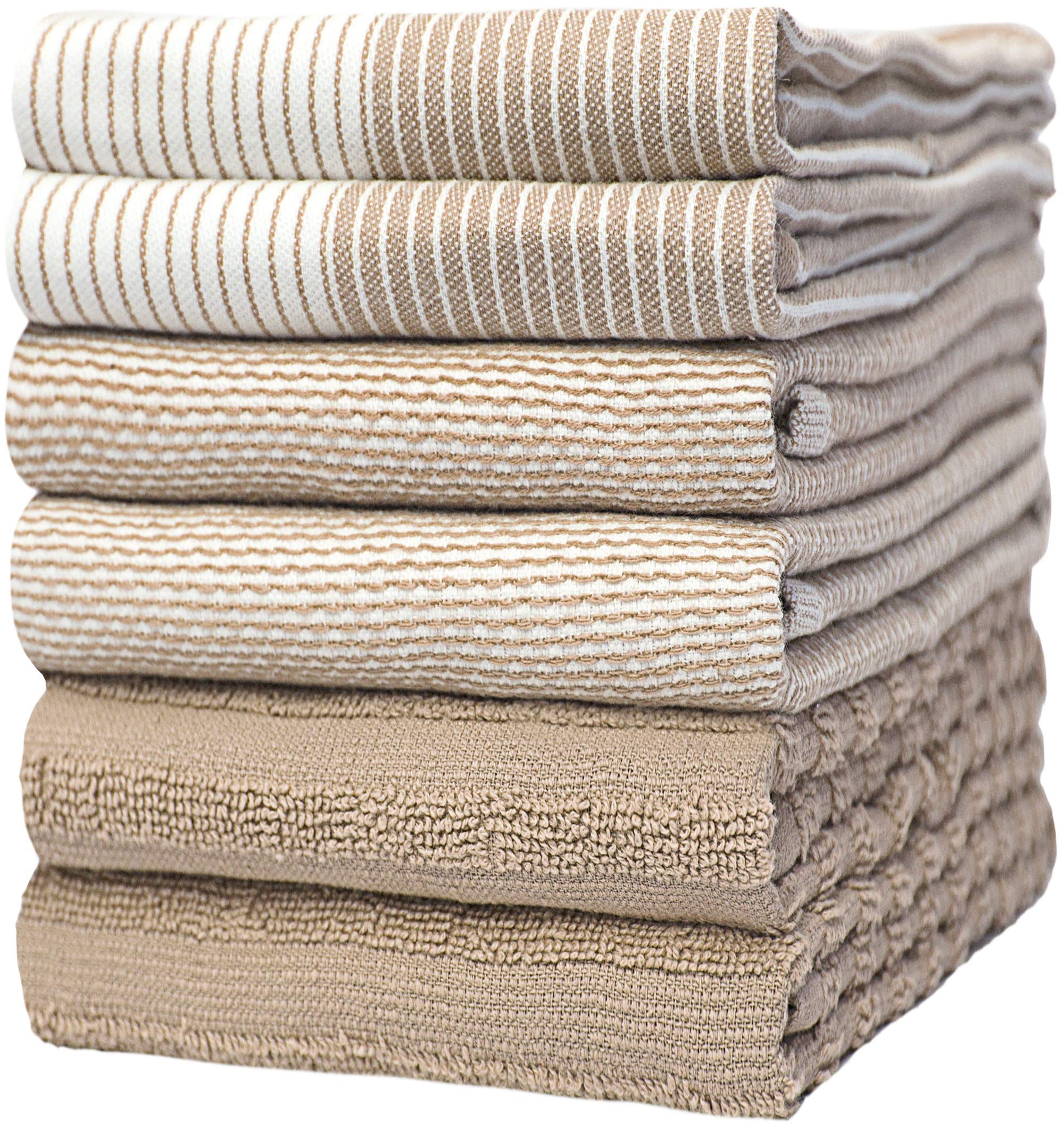 Bumble Kitchen Towels – 6 Pack XL Ring Spun Cotton Tea Towels, Brown