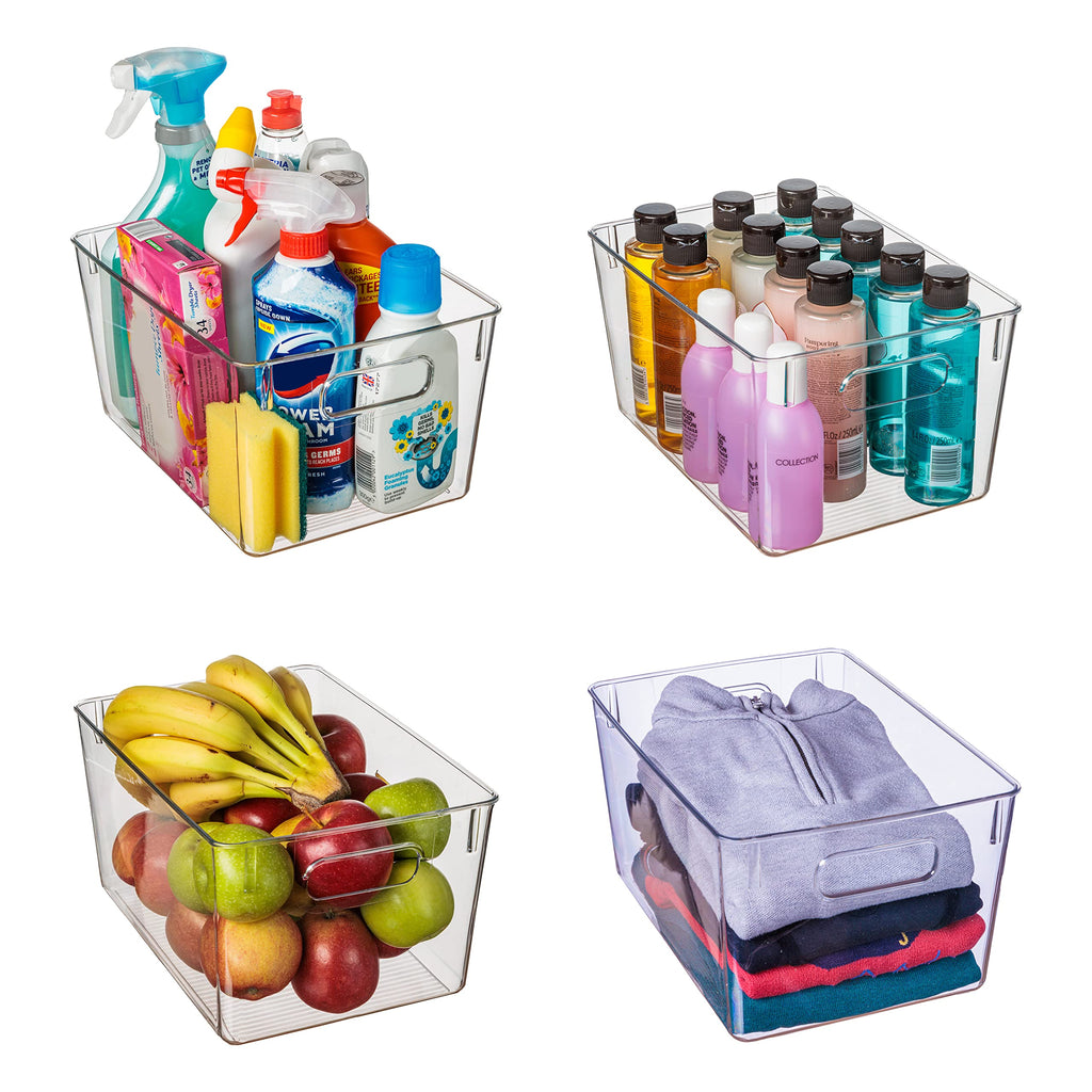 Amtido Clear Plastic Storage Bins | 4-Pack BPA-Free Kitchen Organisers