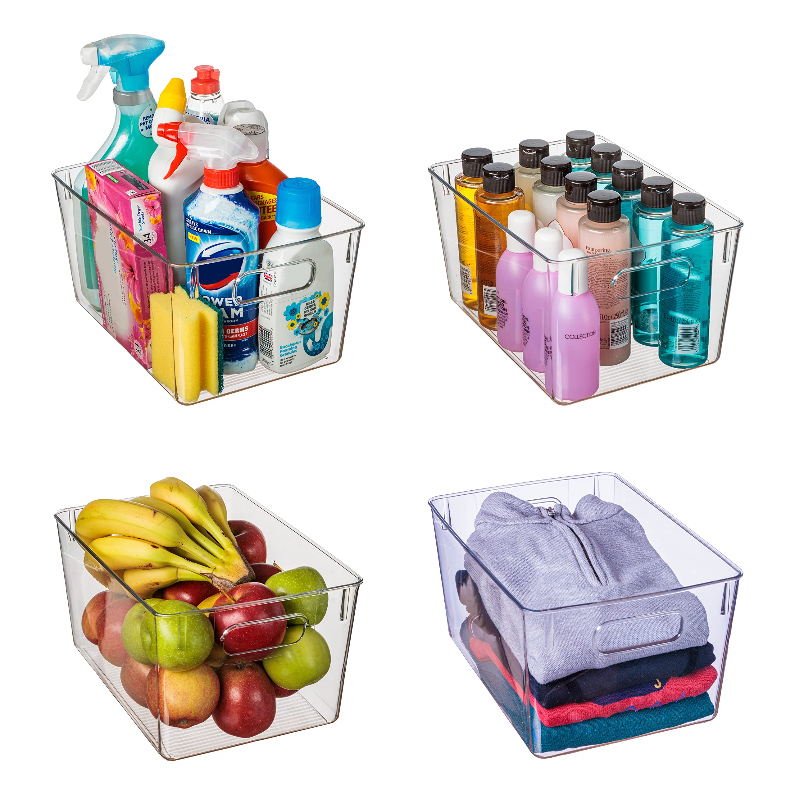 Amtido Clear Plastic Storage Bins | 4-Pack BPA-Free Kitchen Organisers