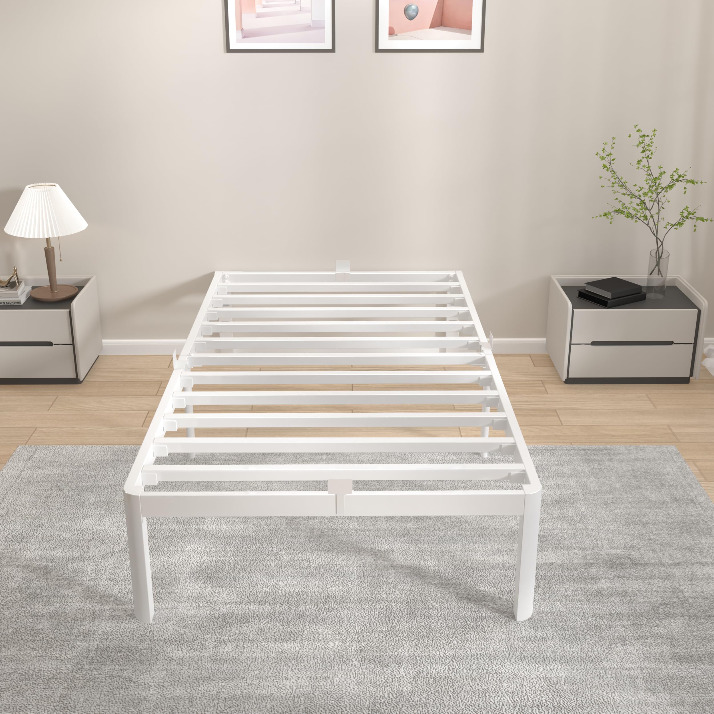 KVLKBV Single Metal Bed Frame 90x190cm | White with Underbed Storage