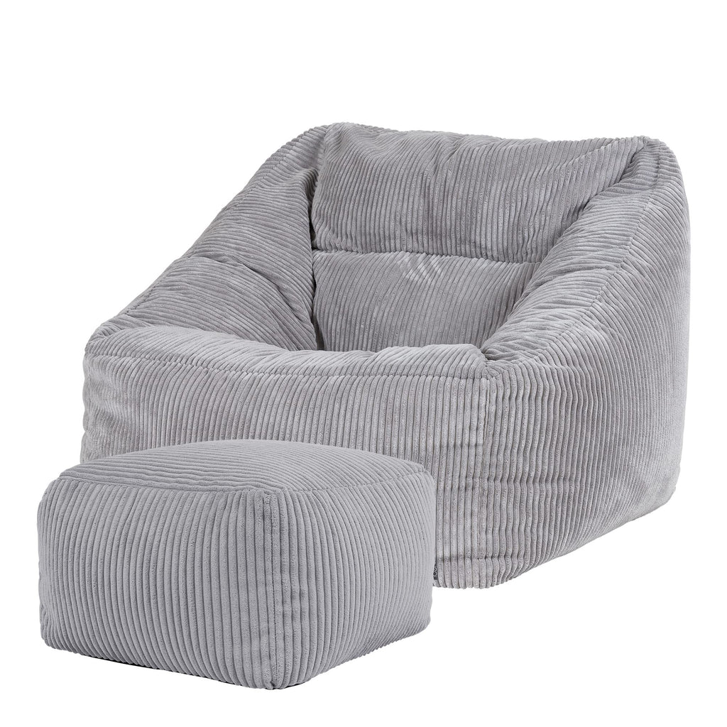 icon Natalia Cord Bean Bag Chair & Footstool with Filling Included, Grey