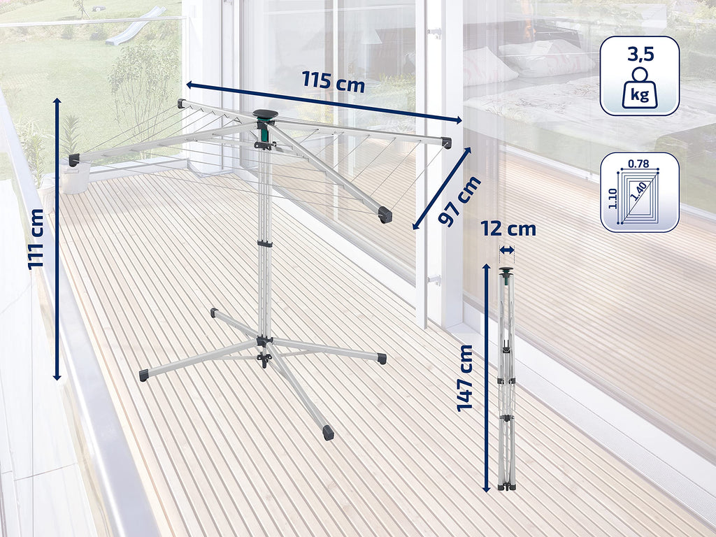 Leifheit LinoPop-Up 140 Portable Umbrella Clothesline – 14m Drying Space