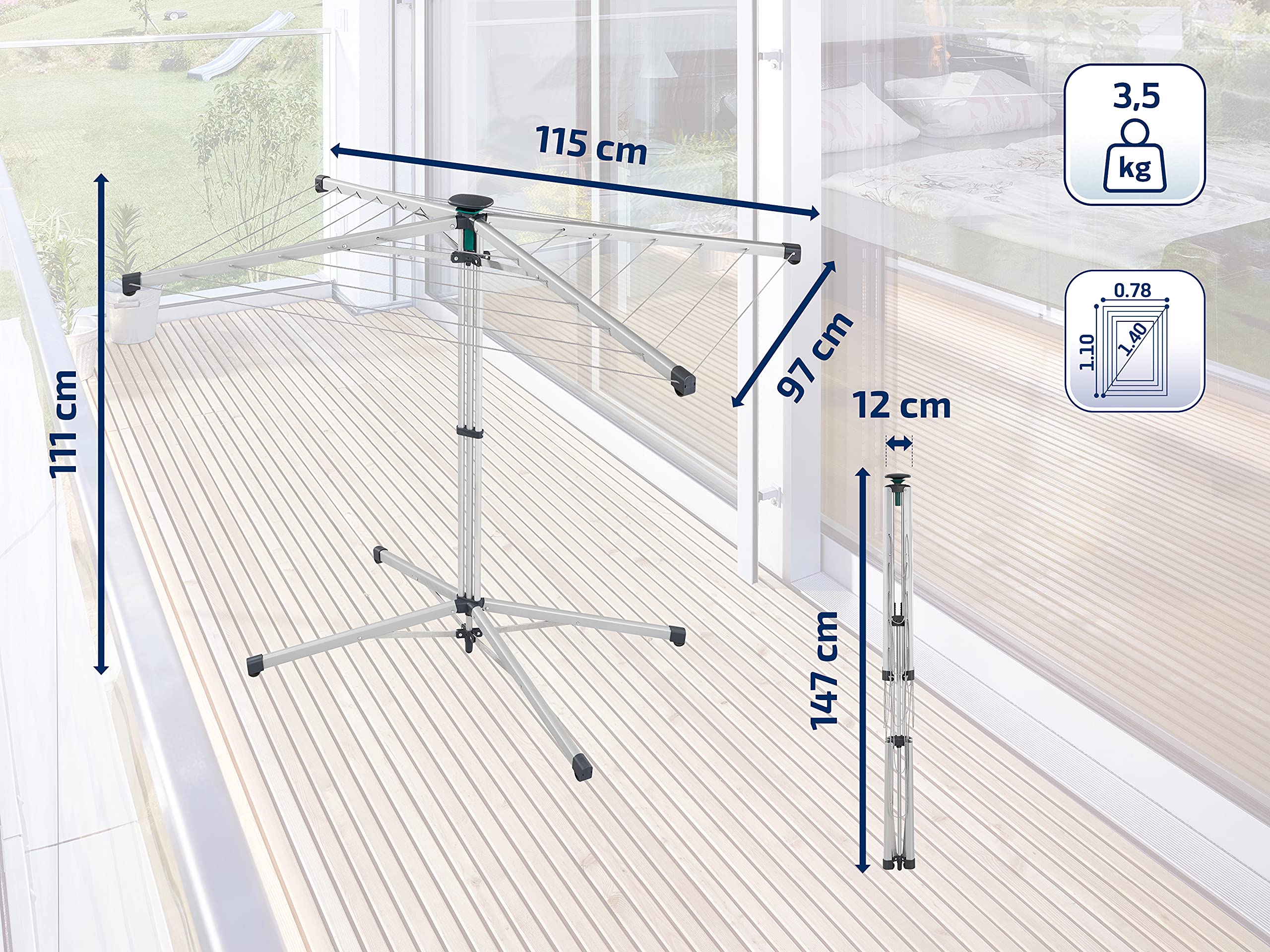 Leifheit LinoPop-Up 140 Portable Umbrella Clothesline – 14m Drying Space