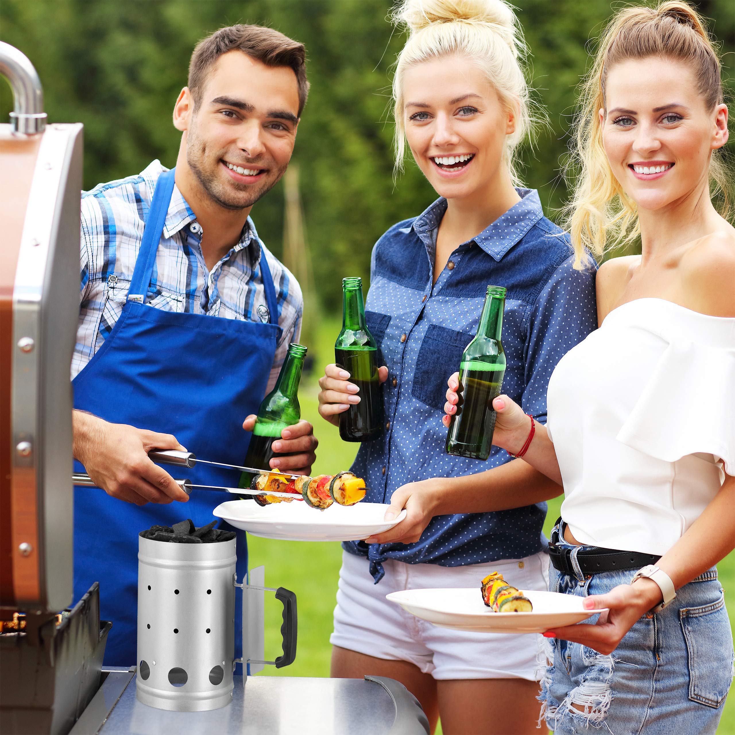 Relaxdays Charcoal Chimney Starter | Galvanized Steel BBQ Grill Lighter