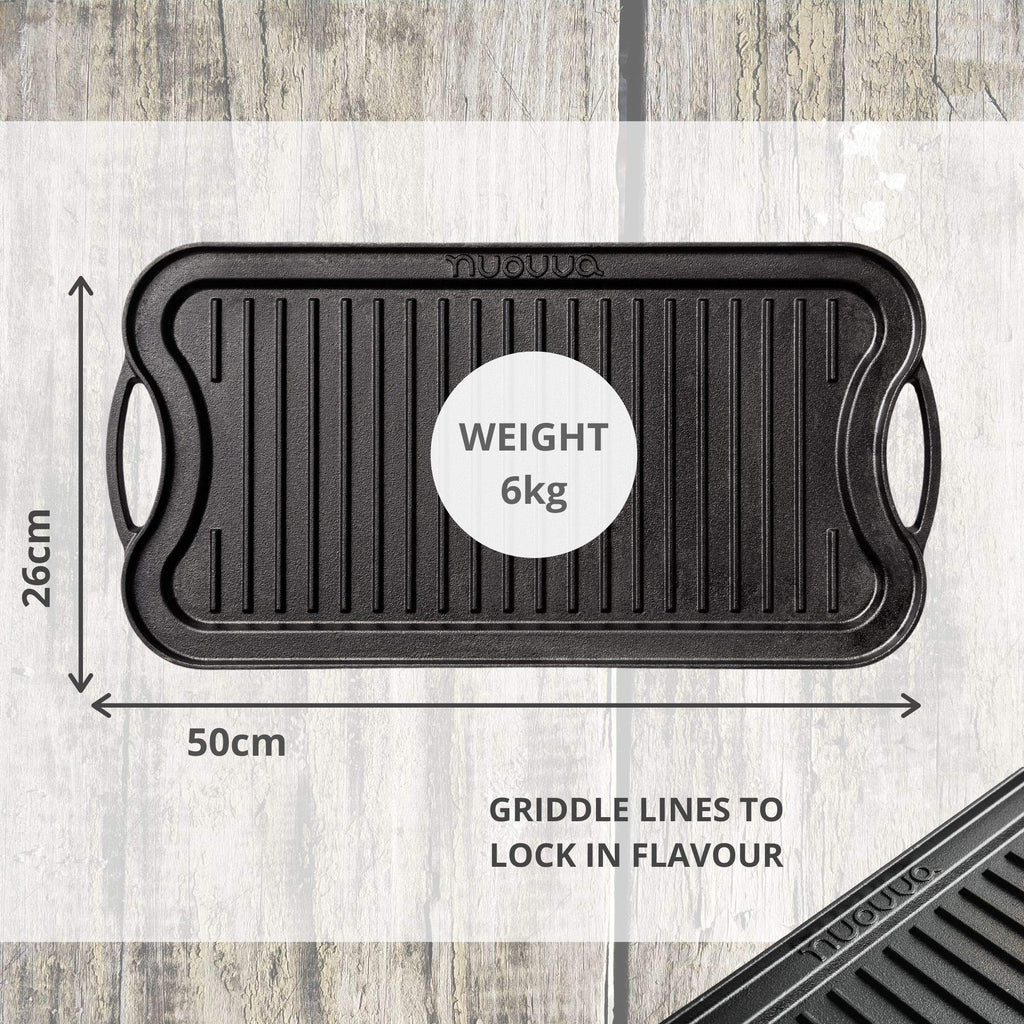 Nuovva Reversible Cast Iron Griddle Plate | Double Sided BBQ & Gas Hob Pan