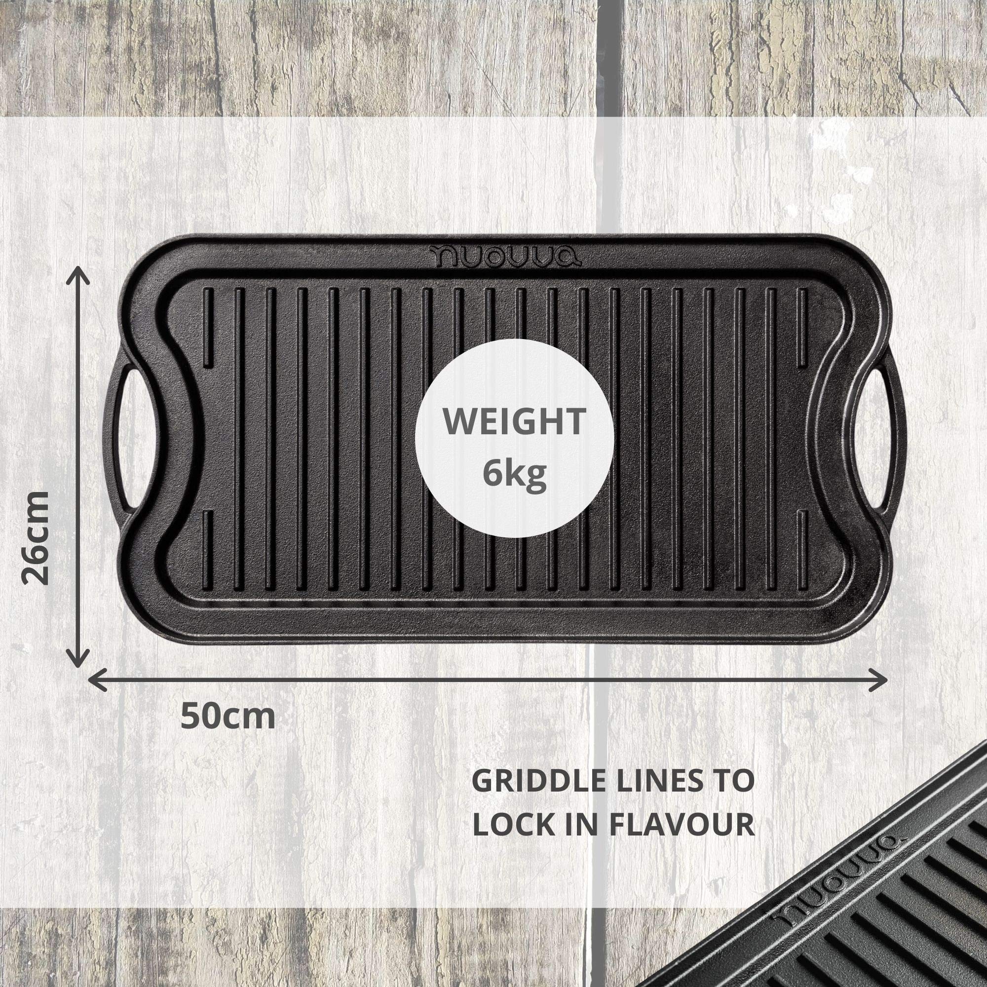 Nuovva Reversible Cast Iron Griddle Plate | Double Sided BBQ & Gas Hob Pan