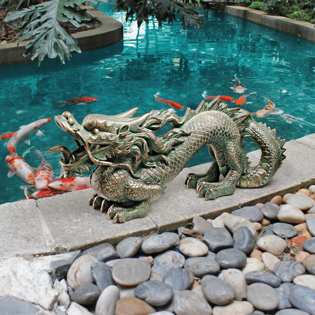 Design Toscano Asian Dragon Garden Statue – Bronze Verdigris Polyresin