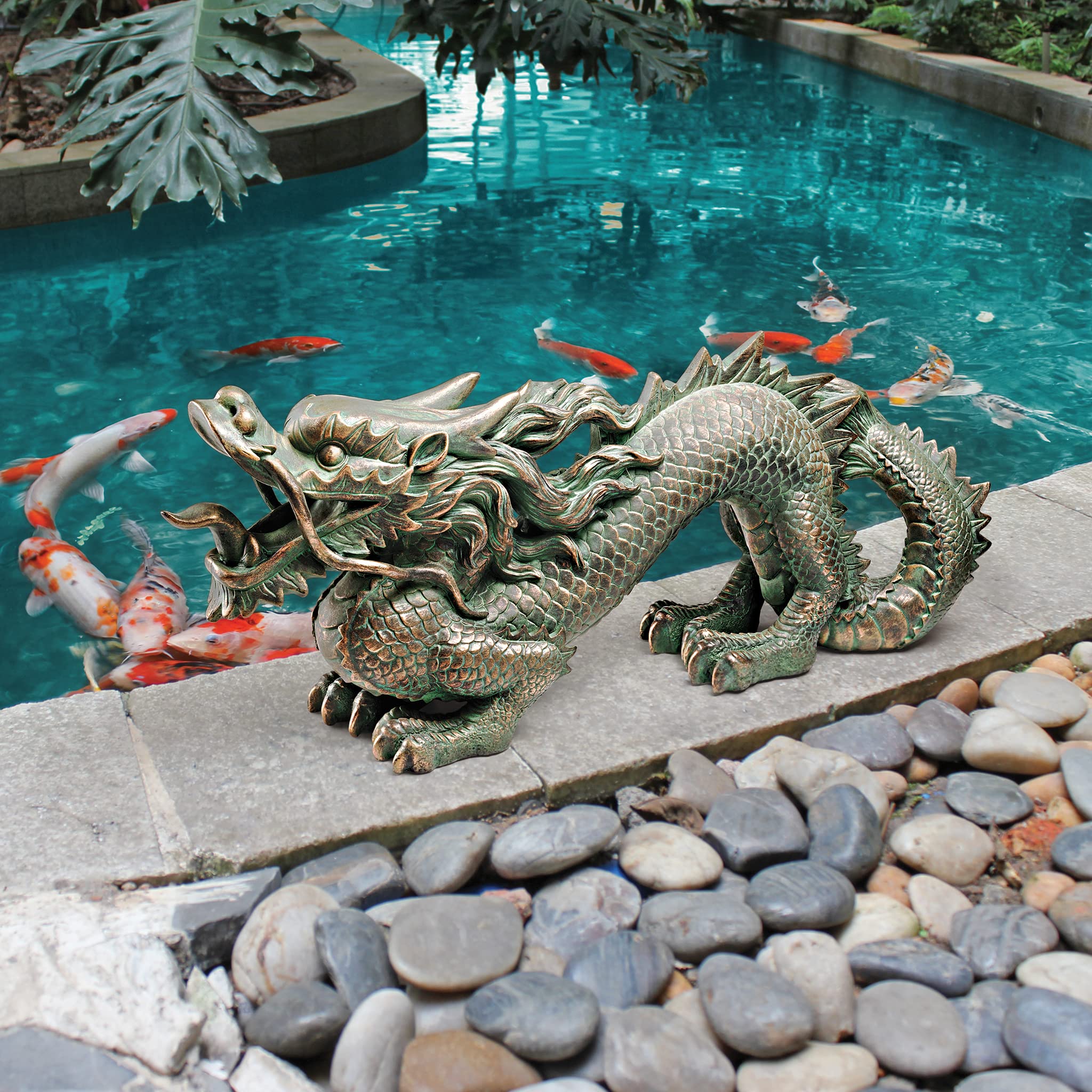 Design Toscano Asian Dragon Garden Statue – Bronze Verdigris Polyresin
