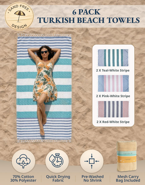 LANE LINEN Beach Towels 6 Pack, Cotton Rich Turkish Towels Oversized, Pool Towels For Adults, Pre-Washed, Sand Free Towel - image 2