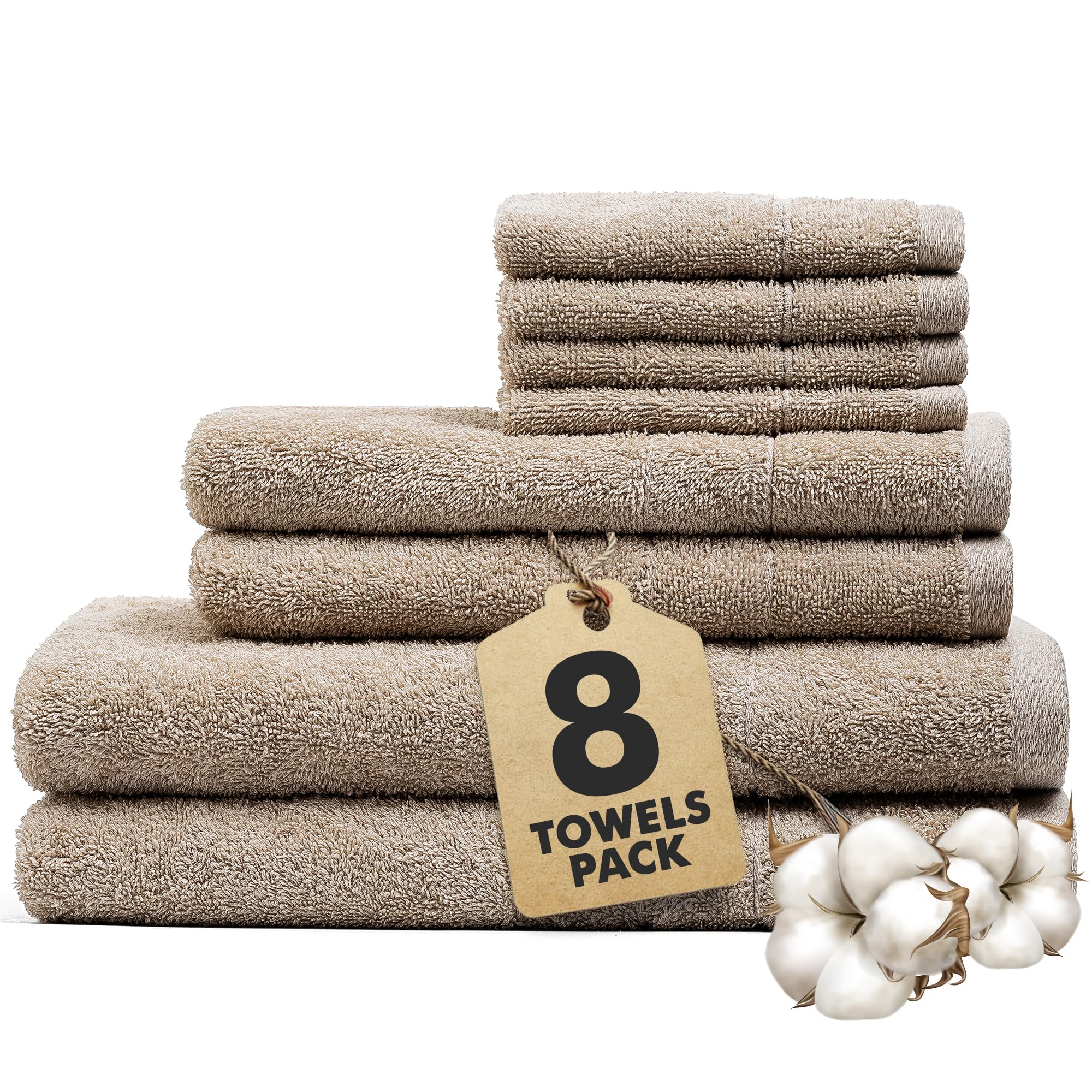 Novo Home 8-Piece Cotton Bath Towel Set – Soft & Absorbent Beige Bale