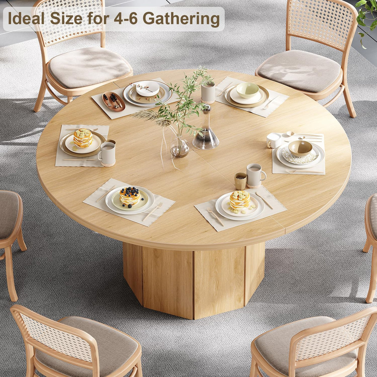 HSH Wooden Round Dining Table for 4, Modern Farmhouse Wood Dinner Table with Octagon Pedestal Base, Circular Kitchen Dining Room Table for Home - image 4