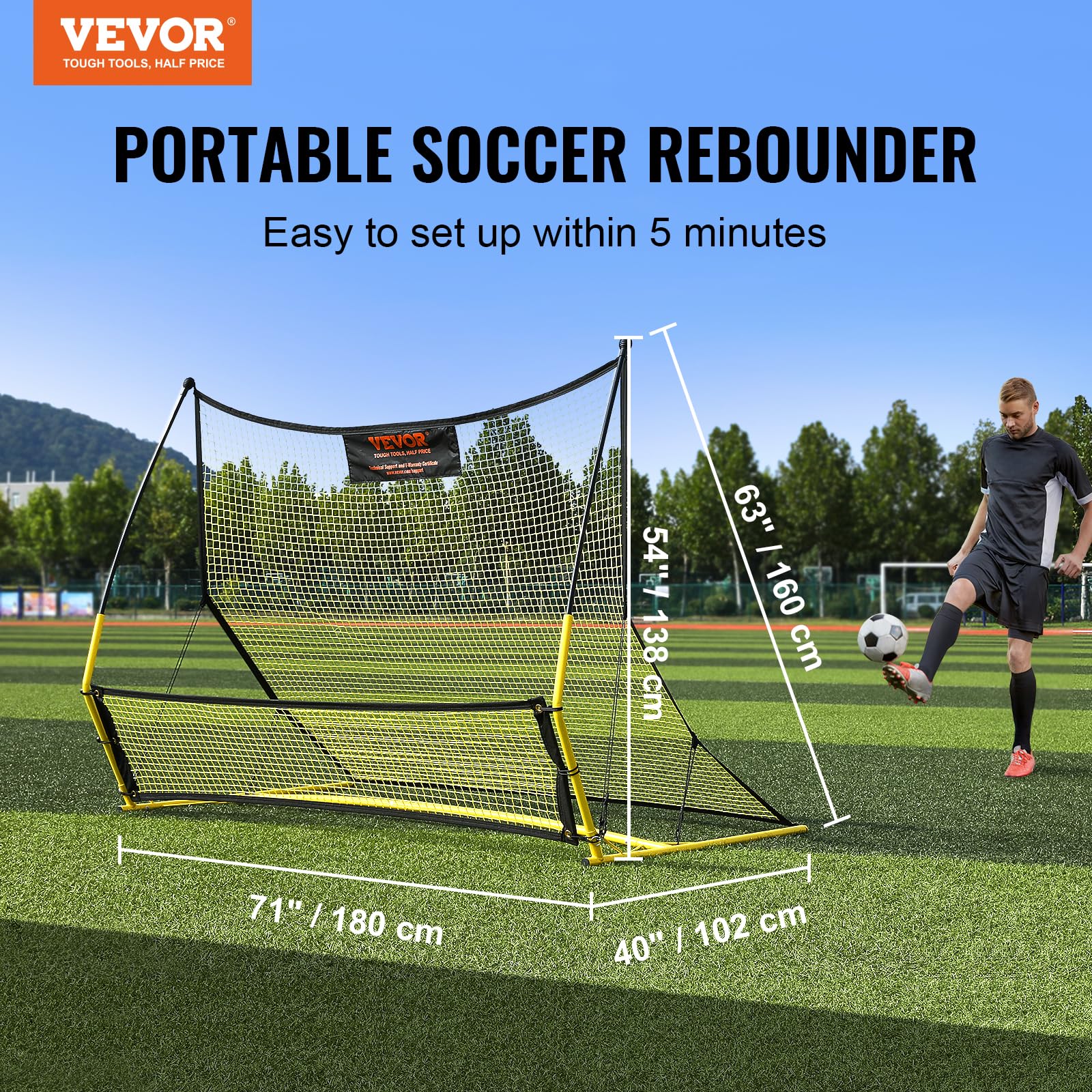 VEVOR 2-in-1 Soccer Rebounder Net | 72x51 Iron Football Practice Goal