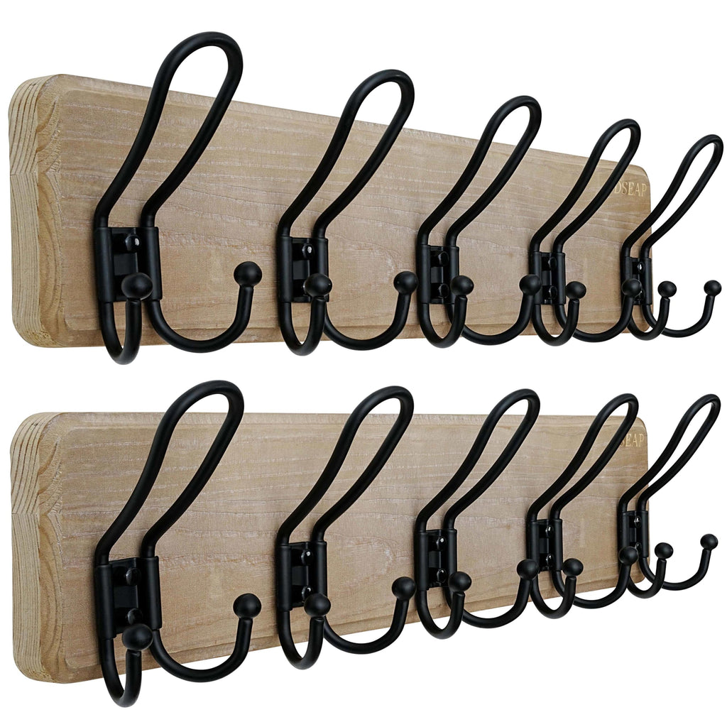 Dseap Coat Rack Wall Mounted - Heavy Duty Farmhouse Rustic Wall Coat Hanger with 5 Wire Hooks for Clothes Hat Jacket Towel, RusticWire, J1-5A