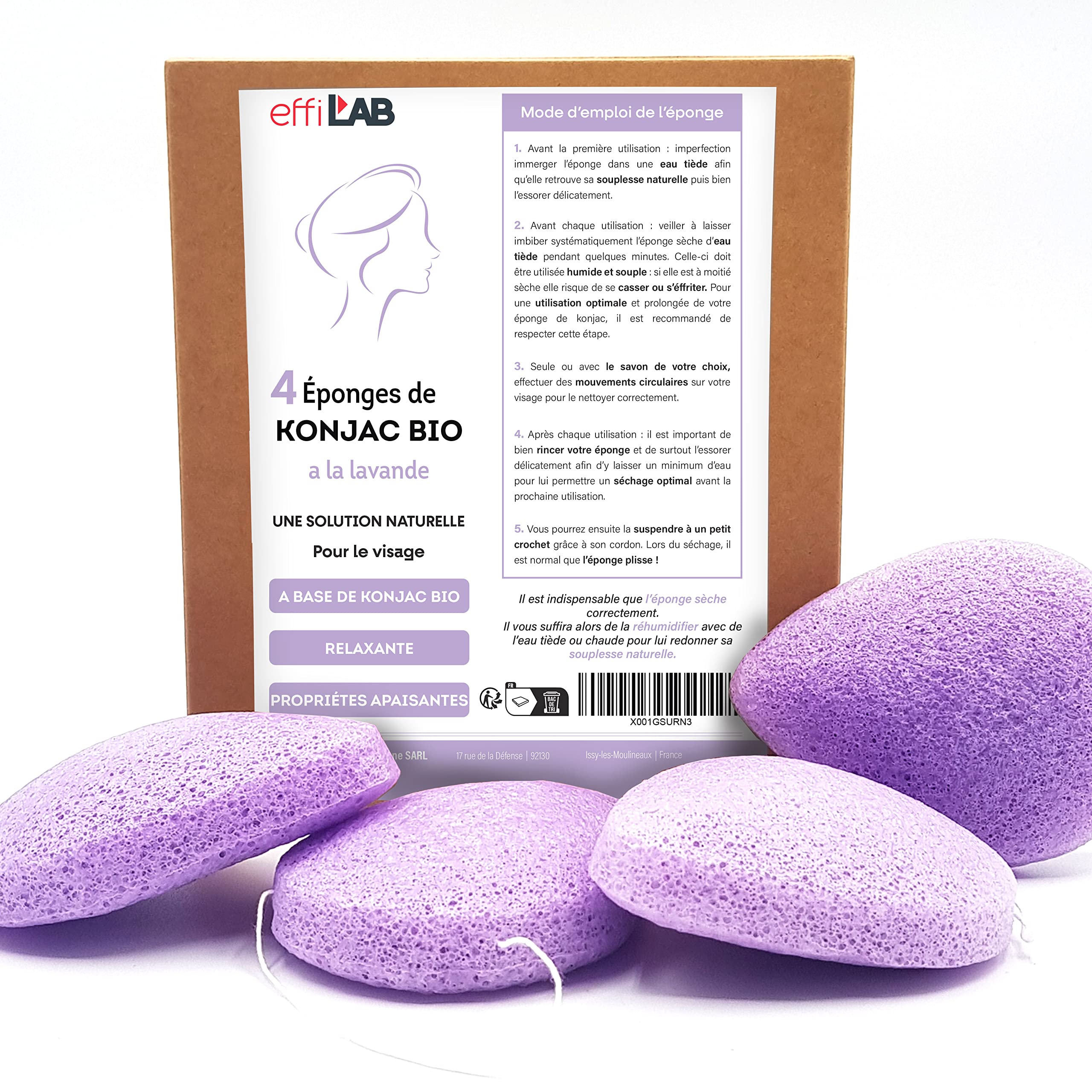 Organic Konjac Face Sponge with Lavender – 4 Pack Drop-Shaped
