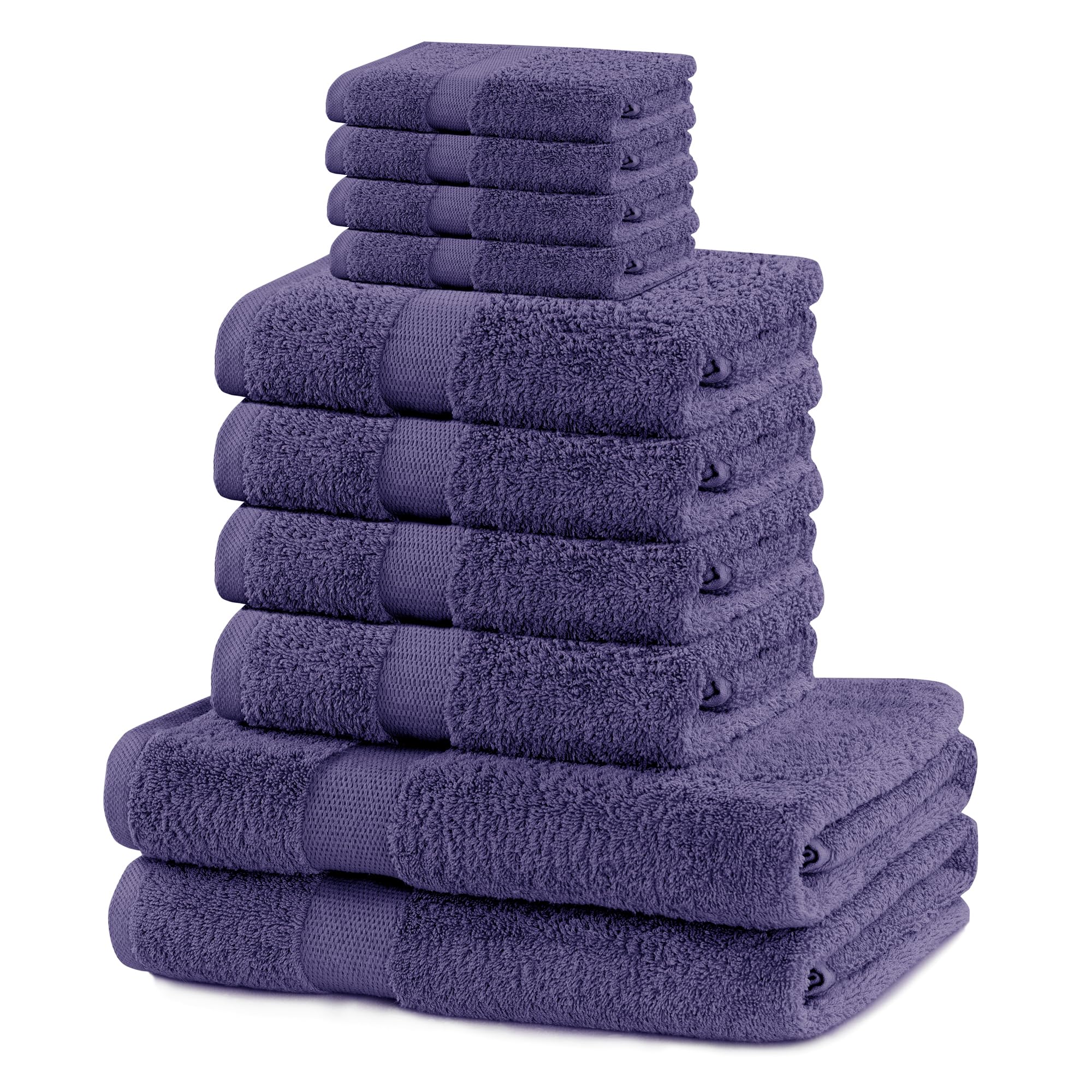 DecoKing 10-Piece Cotton Towel Set | 525 g/m² Absorbent Purple Marina