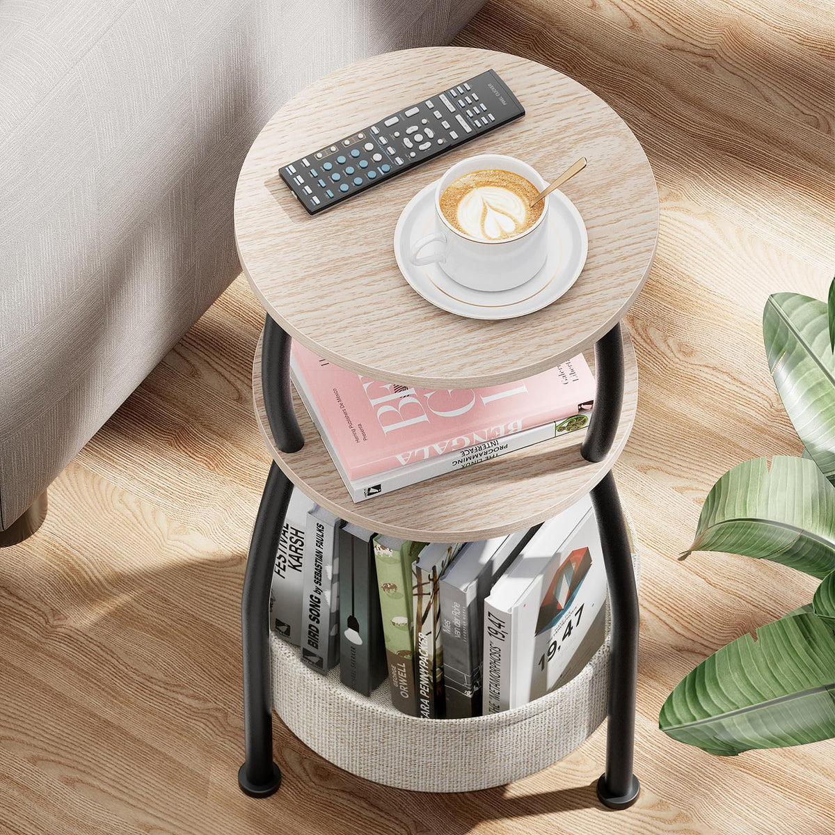 Yuede Round Side Table, 3 Tier Bedside Table, Small End Table with Fabric Basket, Coffee Table for Living Room, Bed Room, Small Space, Easy Assembly - image 5