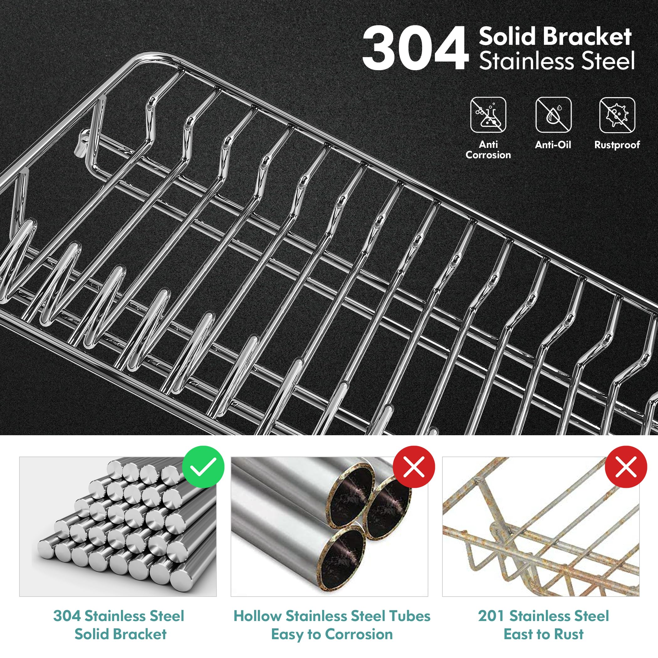 Romision 2-Tier Dish Drying Rack | 304 Stainless Steel with Swivel Spout