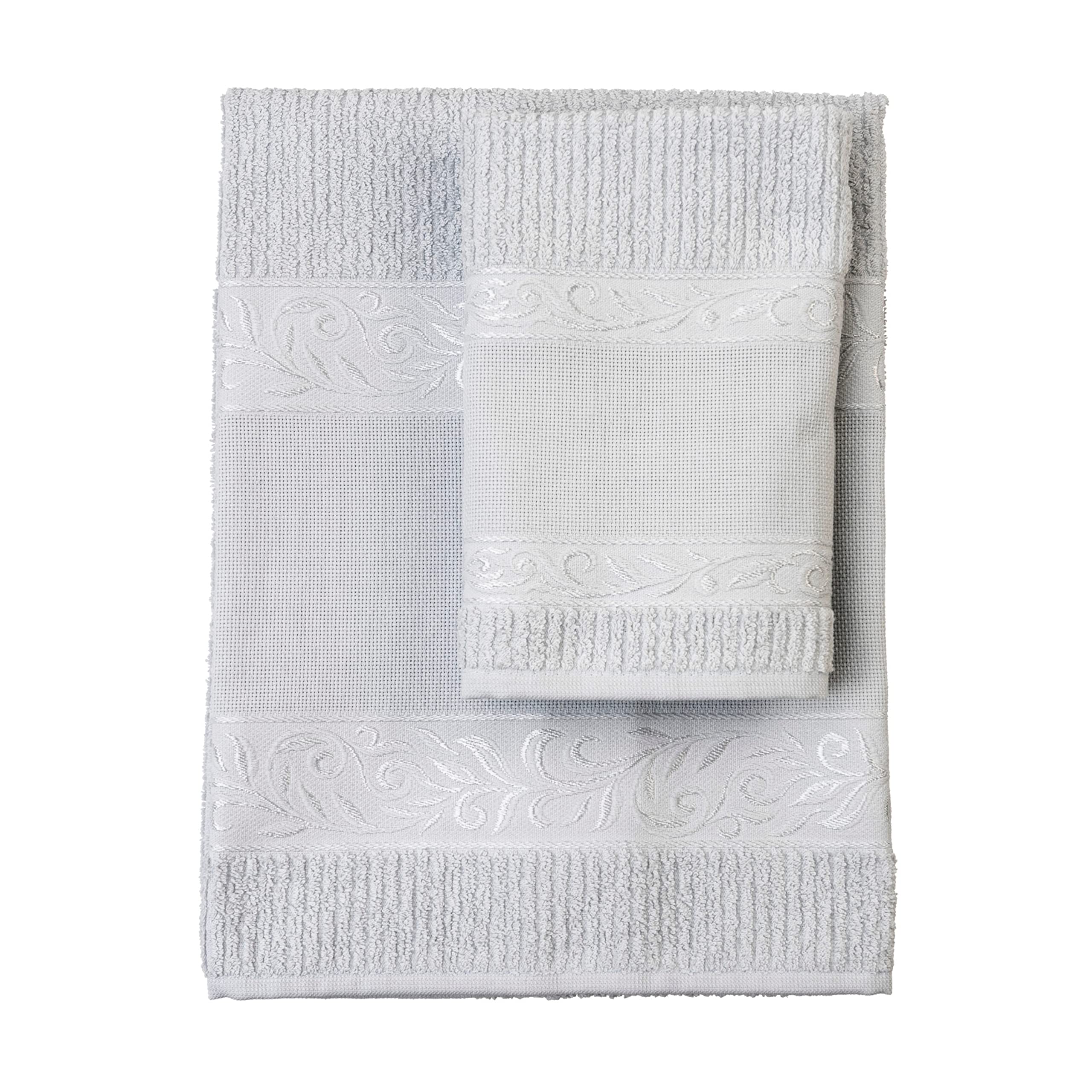 Filet Cotton Terry Towel Set with Aida Band for Embroidery – Grey