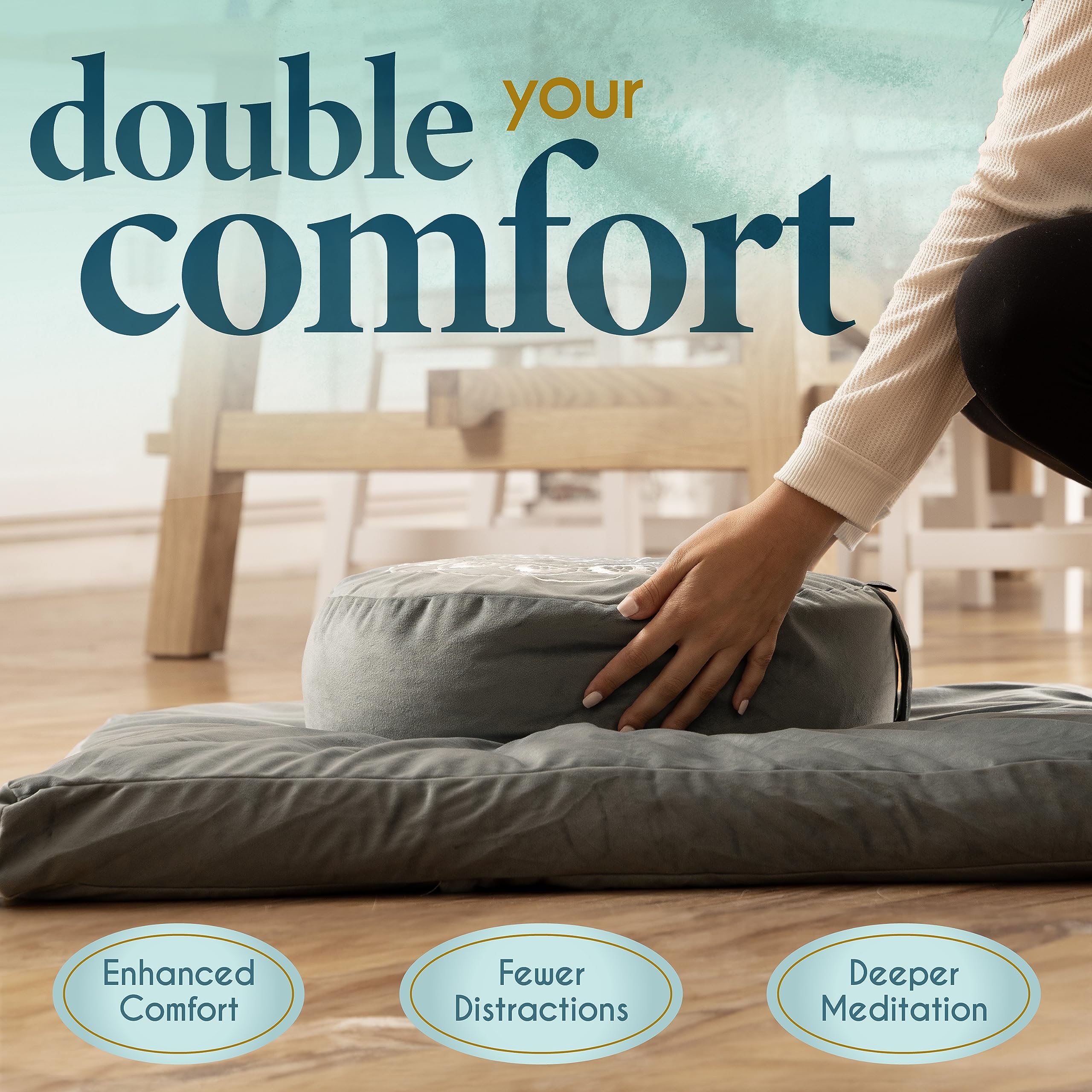 Florensi Meditation Cushion & Zabuton Mat Set | Velvet Buckwheat Floor Pillow