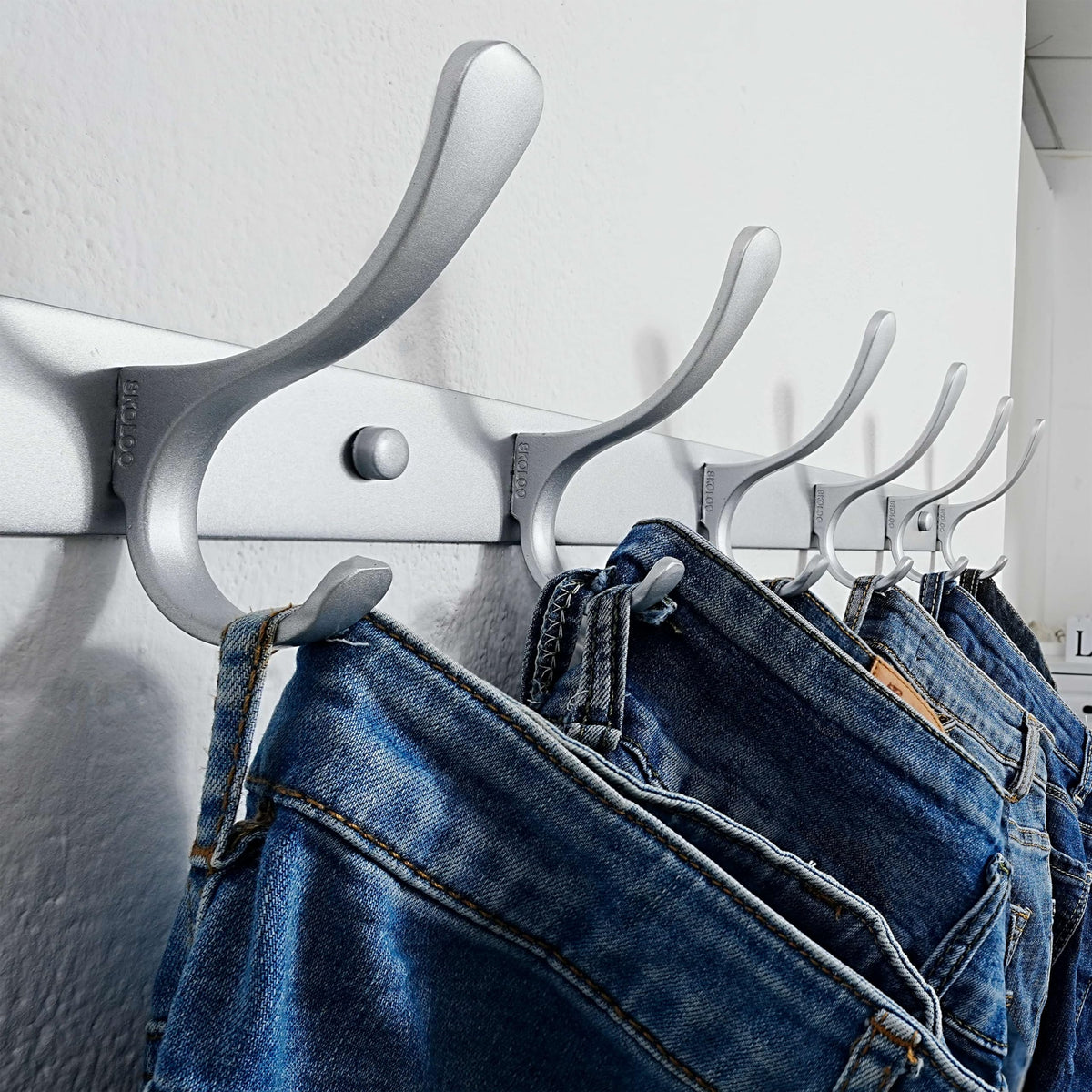 SKOLOO Coat Rack Wall Mounted - 6 Hooks, Heavy Duty, Stainless Steel, Metal Wall Coat Hanger, Sturdy Wall Hooks for Hanging Coat, Jacket, Clothes - image 2