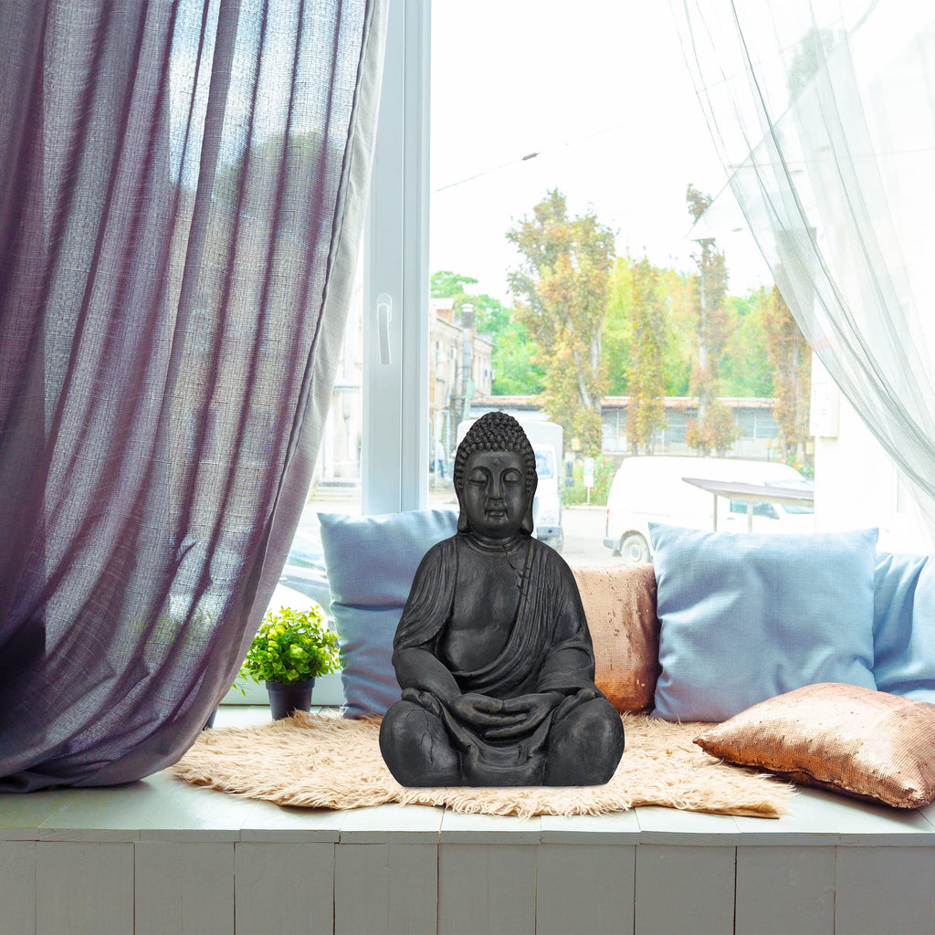 Relaxdays XL Sitting Buddha Figurine – 50cm Ceramic Zen Garden Statue