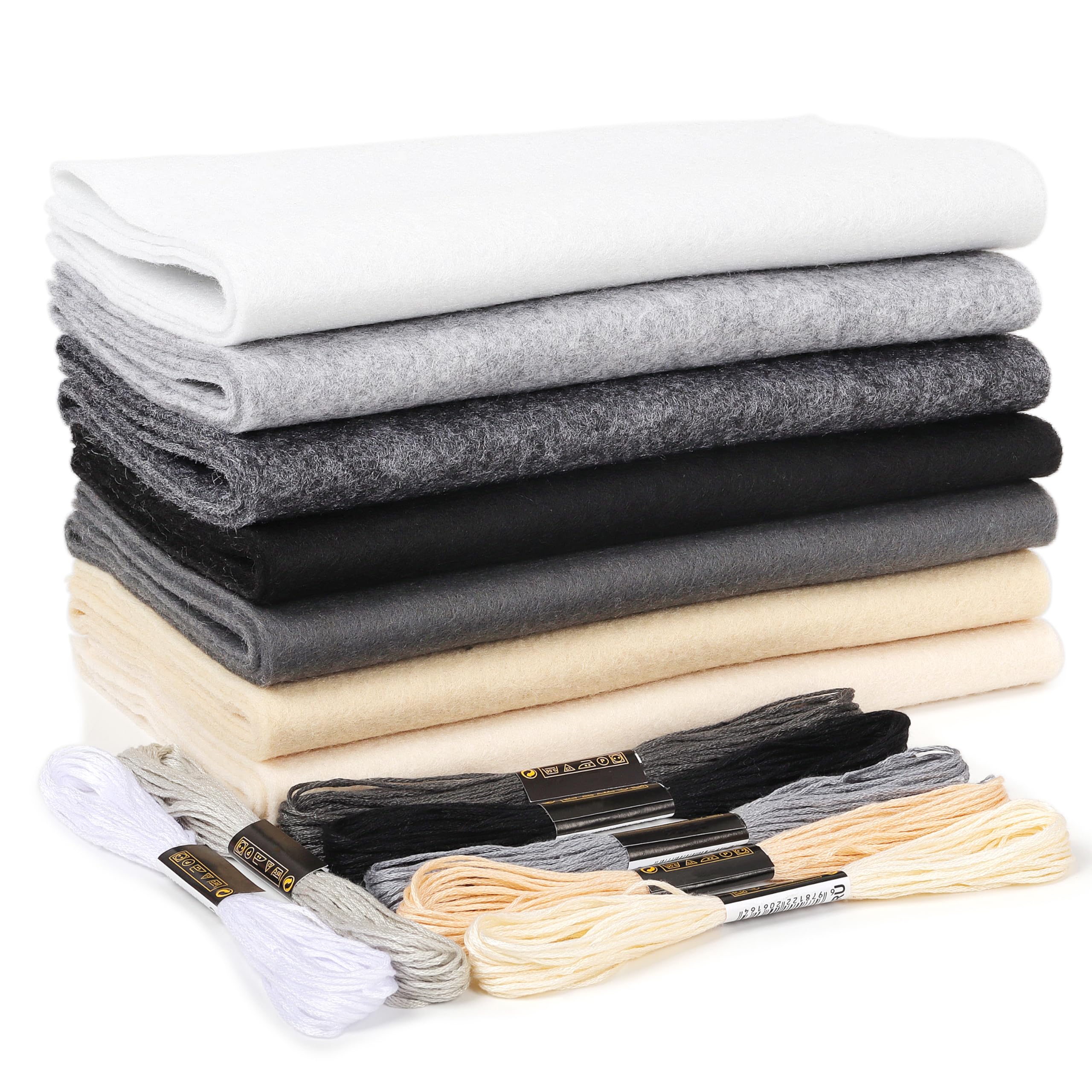 ZAIONE Black & White Soft Felt Fabric Sheets - 7 Rolls for DIY Crafts