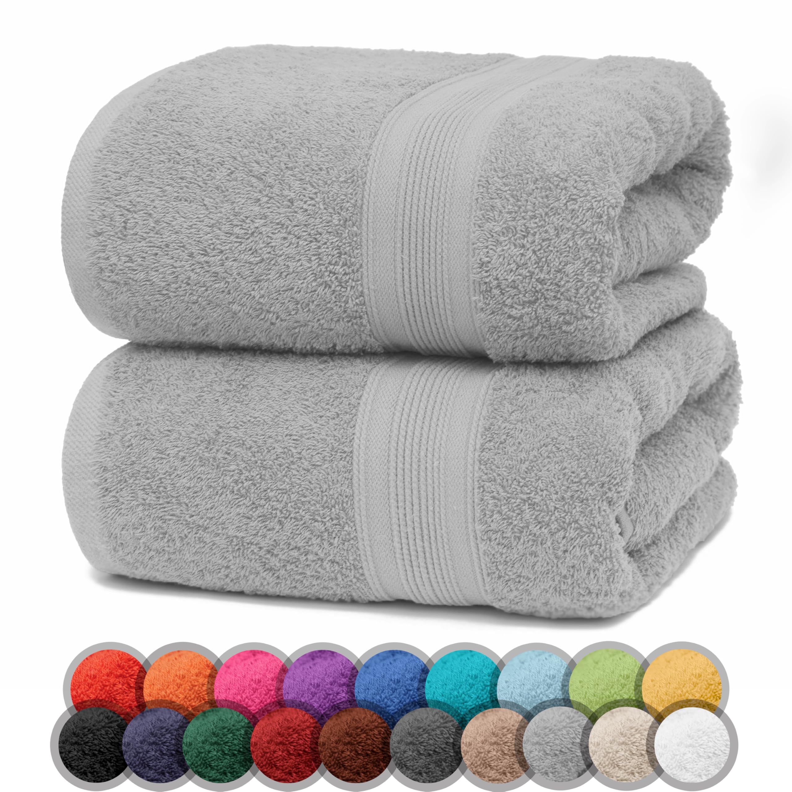 NatureMark 100% Cotton Bath Towels - Pack of 2, 70x140cm, Silver Grey