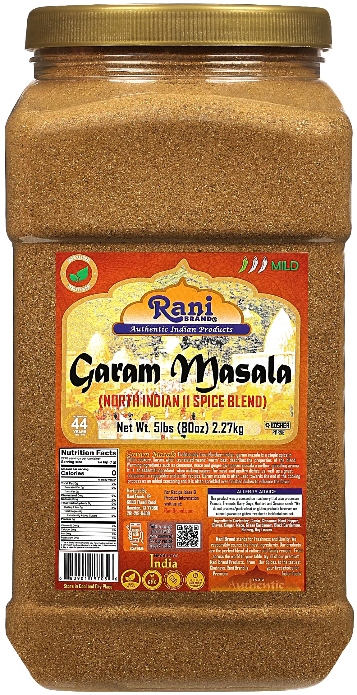 Rani Garam Masala Indian 11-Spice Blend | Salt-Free Bulk 5lb Jar