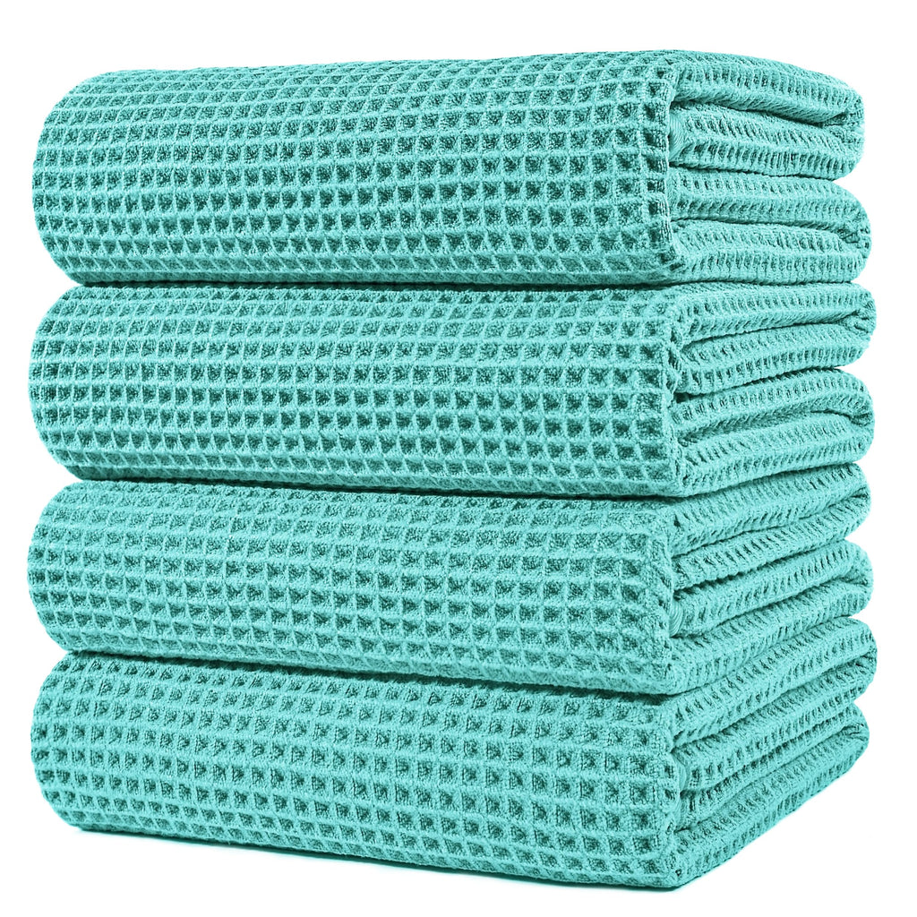 Polyte Microfibre Bath Towels – Quick Dry Waffle Weave, 4 Pack, Aqua