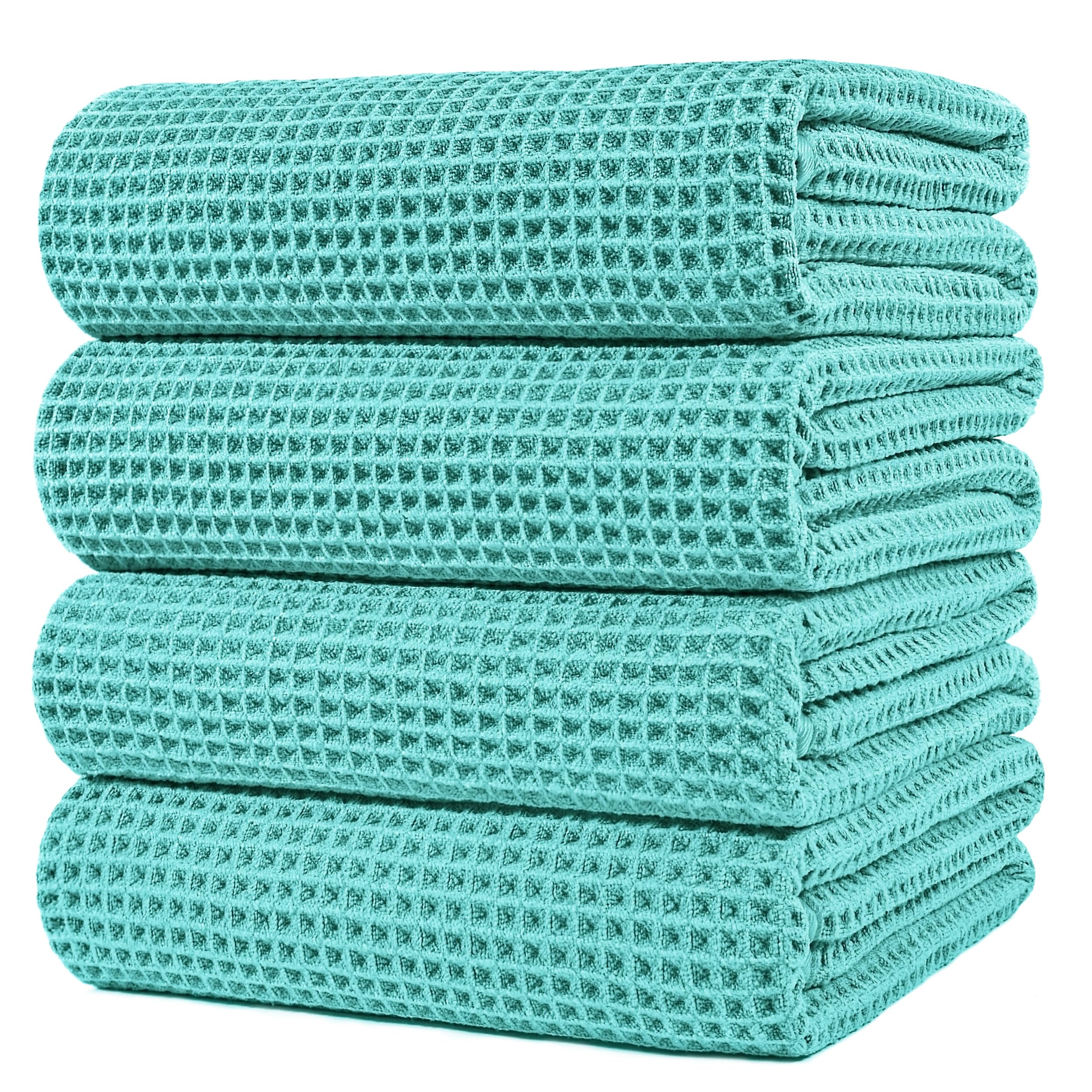 Polyte Microfibre Bath Towels – Quick Dry Waffle Weave, 4 Pack, Aqua