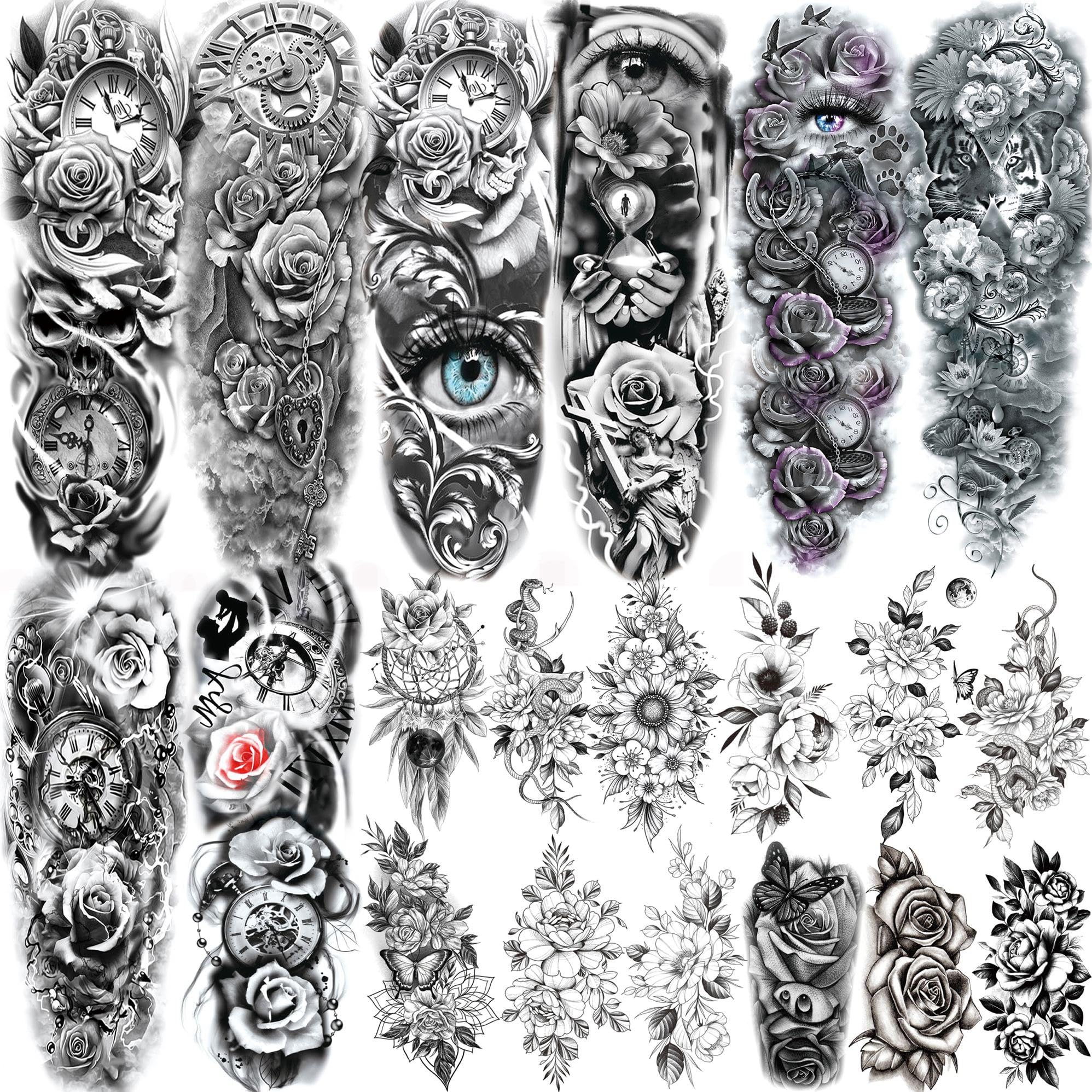 COKTAK Full Arm Temporary Tattoos - 20 Sheets Waterproof Flower Sleeves