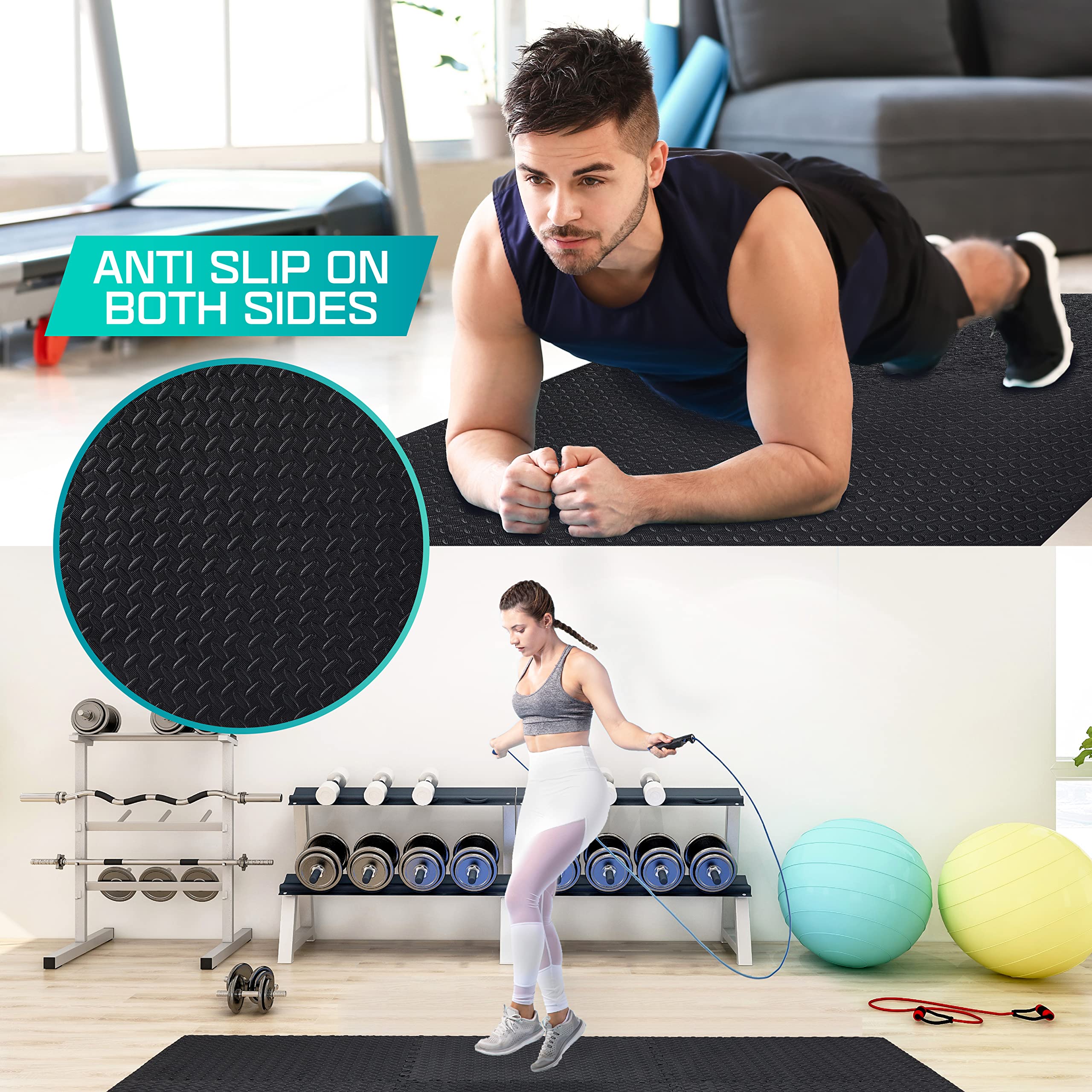Yes4All Interlocking Exercise Foam Mats - 36 Piece Gym Floor Tiles, Black