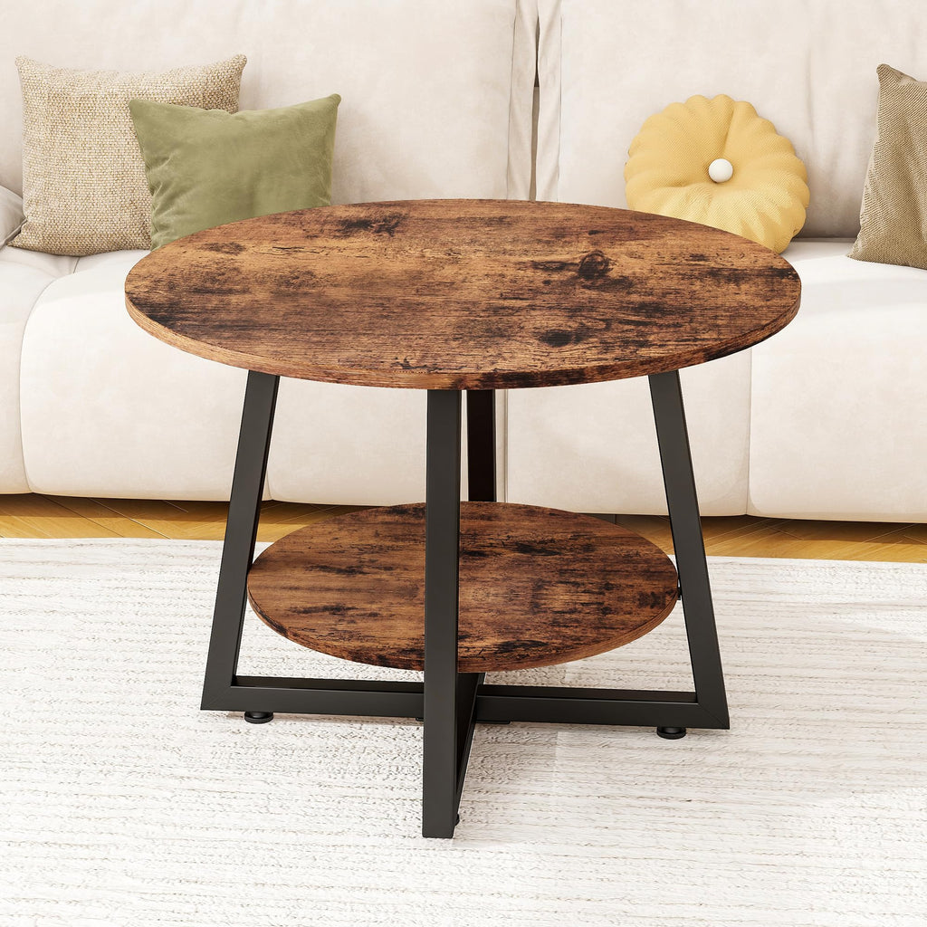 FOUBAM Round Coffee Table with Storage,Metal Small Coffee Table,Brown - image 5