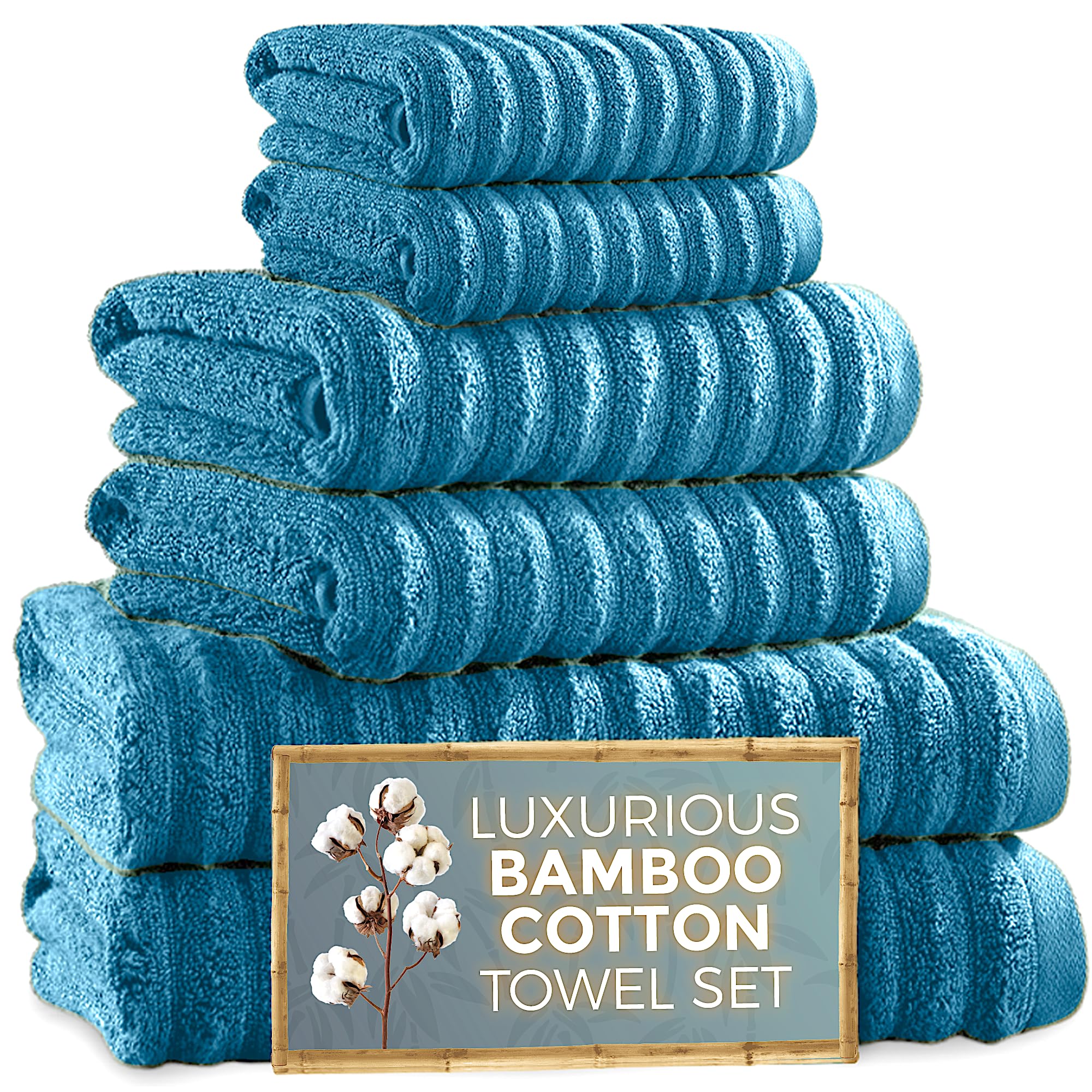 Towelogy 6-Piece Luxury Bamboo Cotton Towel Bale Set - Super Soft Blue