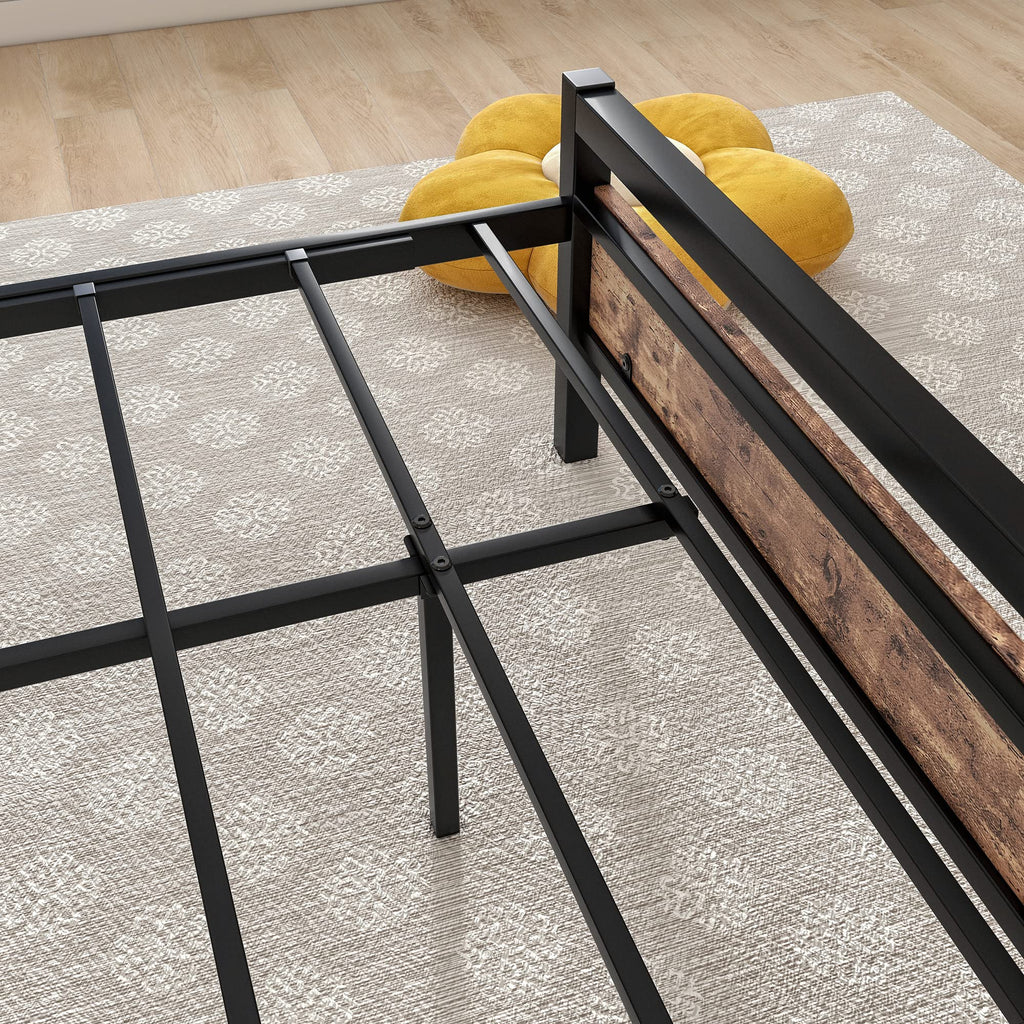 BOFENG 3ft Single Metal Bed Frame | Heavy Duty Platform with Wood Headboard