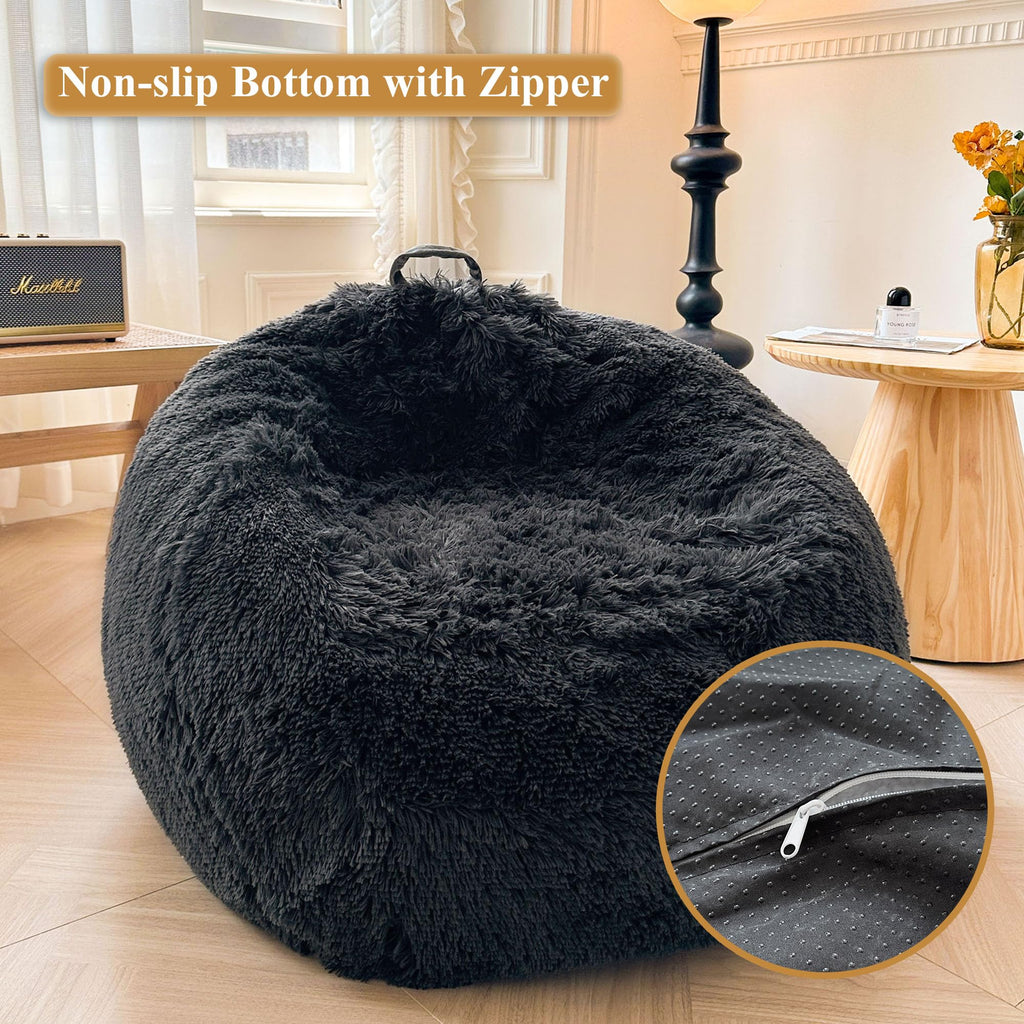 XeGe Fluffy Stuffed Animal Storage Bean Bag CoverNo Filler, Dark Grey - image 4