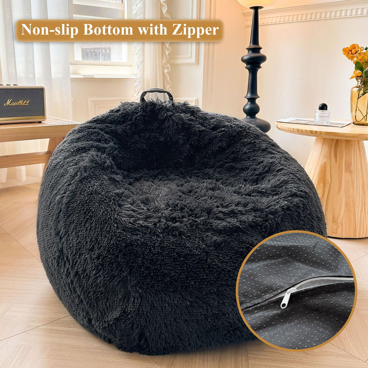 XeGe Fluffy Stuffed Animal Storage Bean Bag CoverNo Filler, Dark Grey - image 4