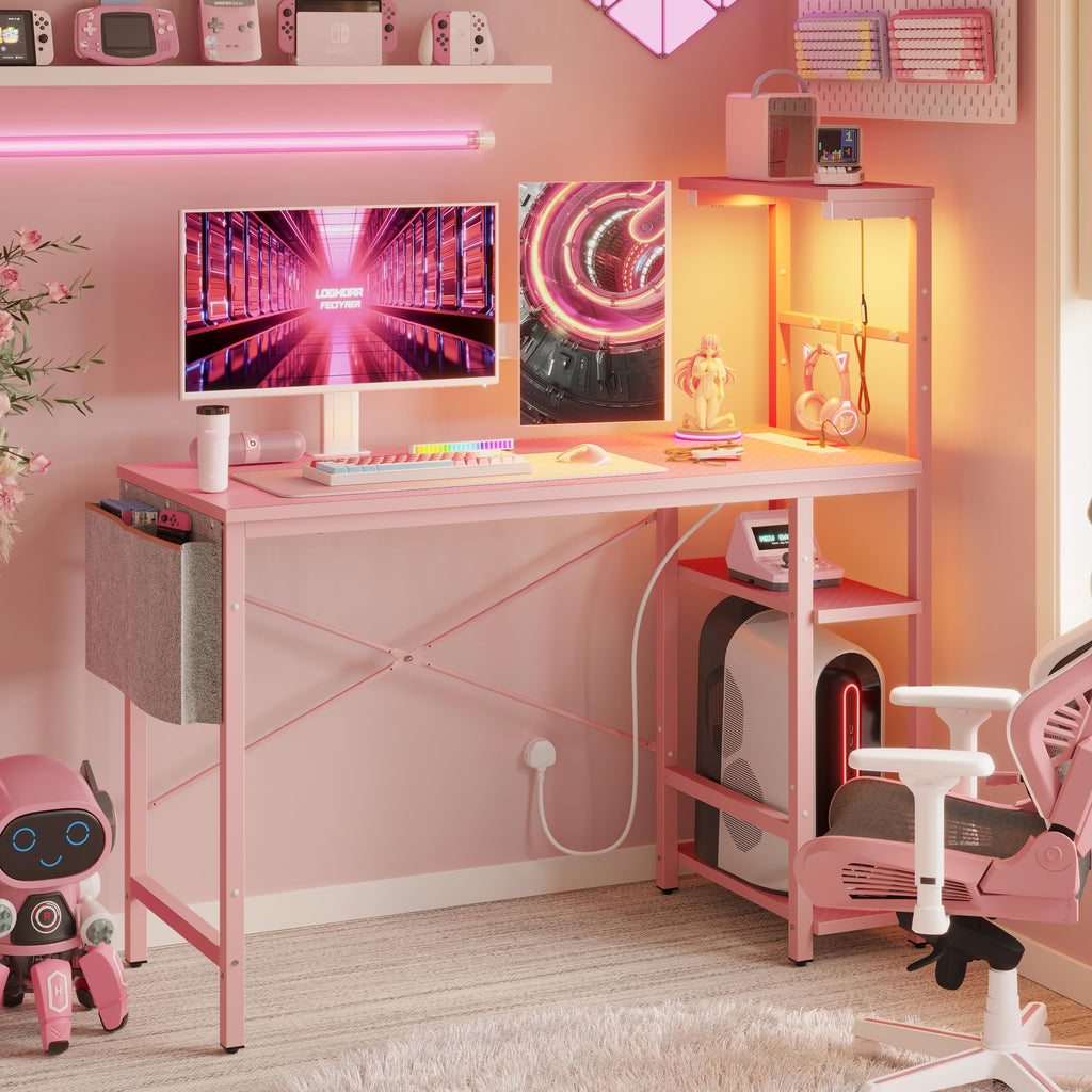 Bestier 113CM Corner Computer Desk with LED Lights and Power Outlets