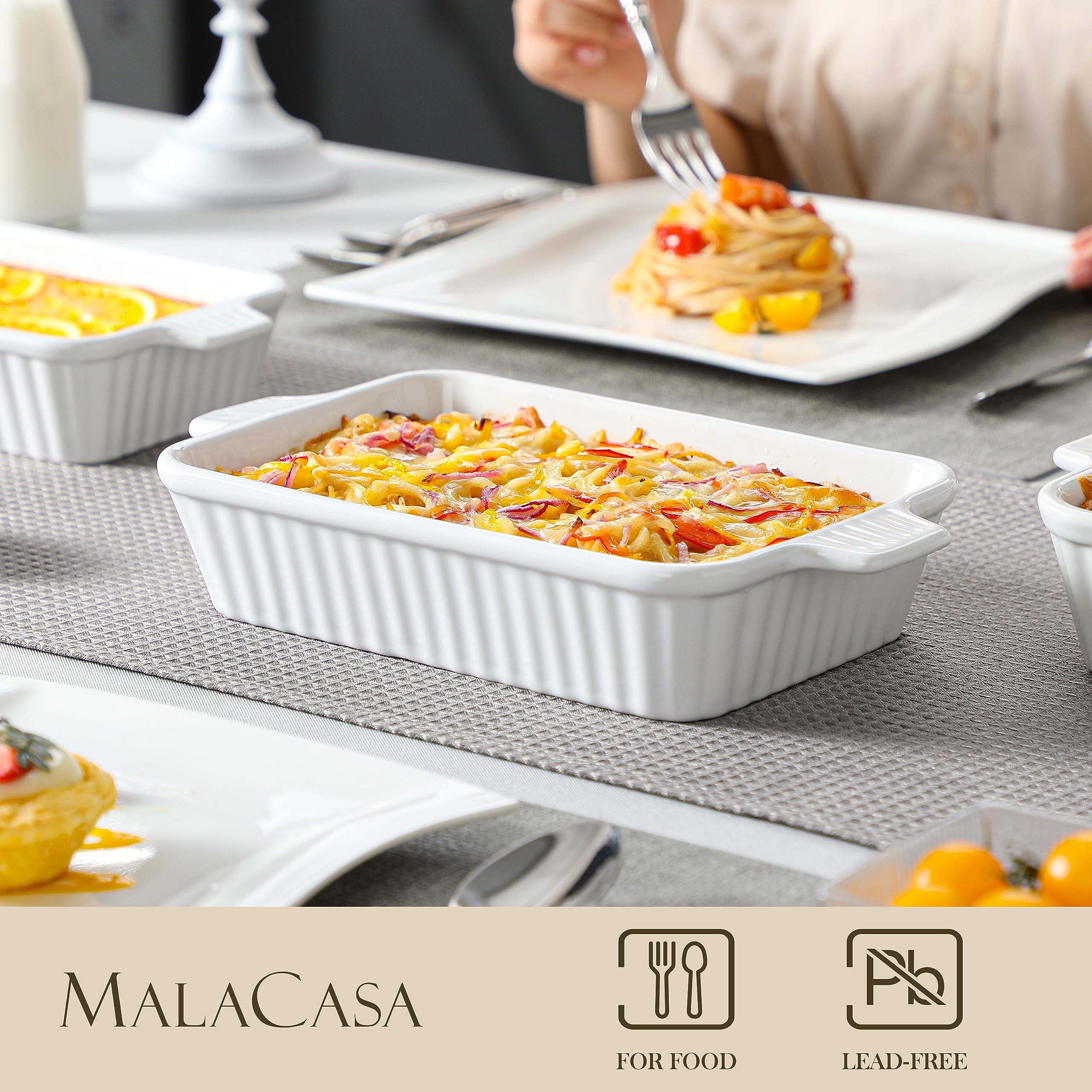 MALACASA 4-Piece Rectangular Porcelain Baking Dish Set with Handles, Blue