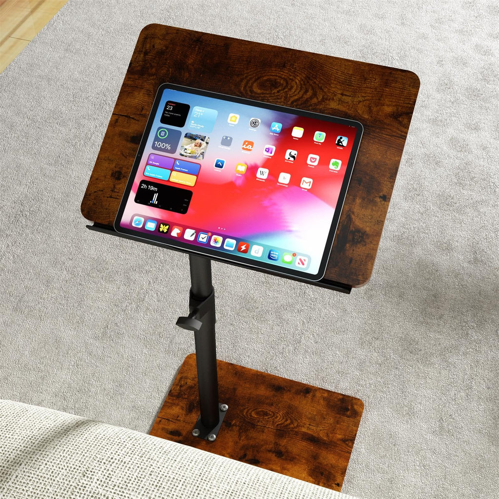 YUHFERA Sofa Armrest Tray Table – 360° Swivel Height Adjustable C-Table