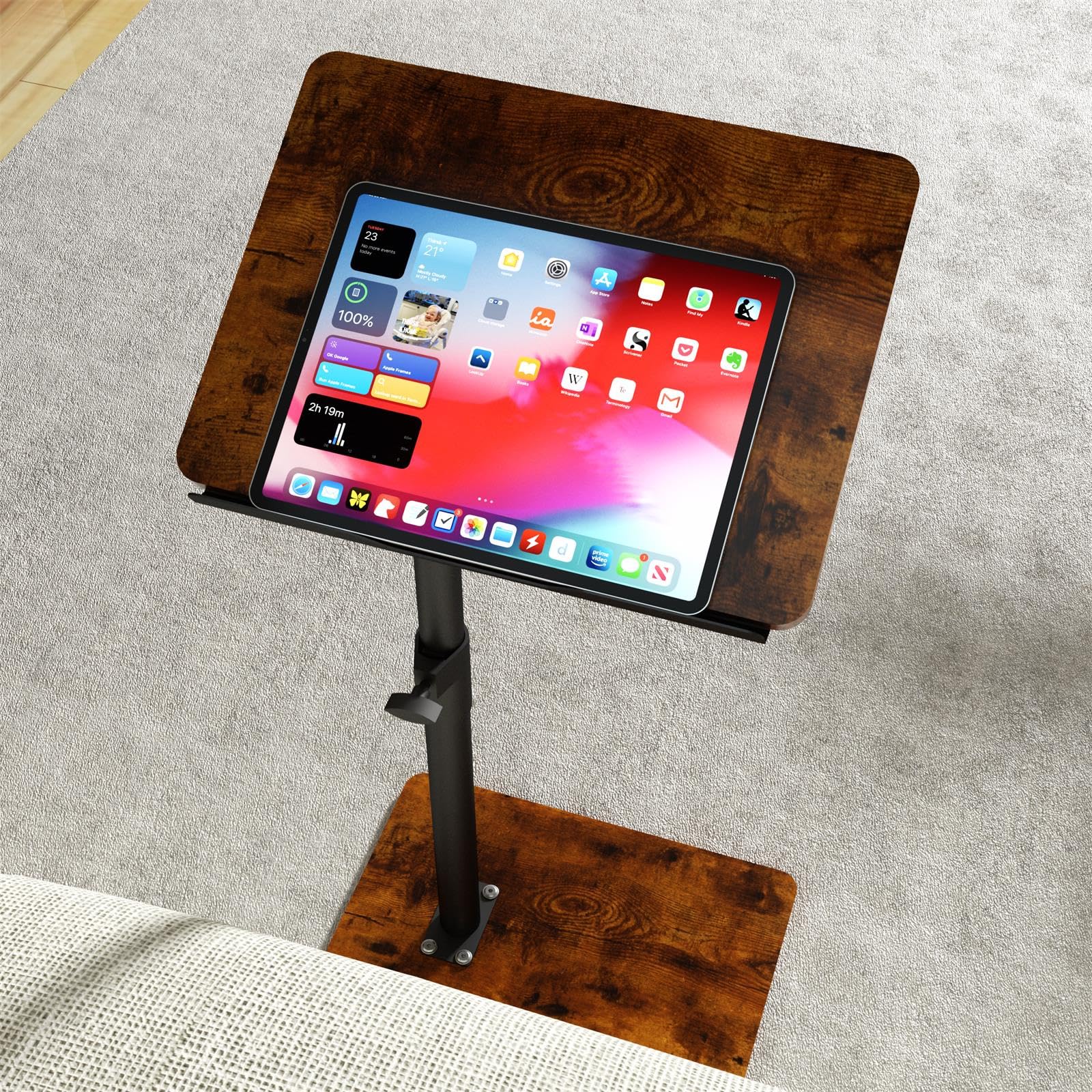 YUHFERA Sofa Armrest Tray Table – 360° Swivel Height Adjustable C-Table