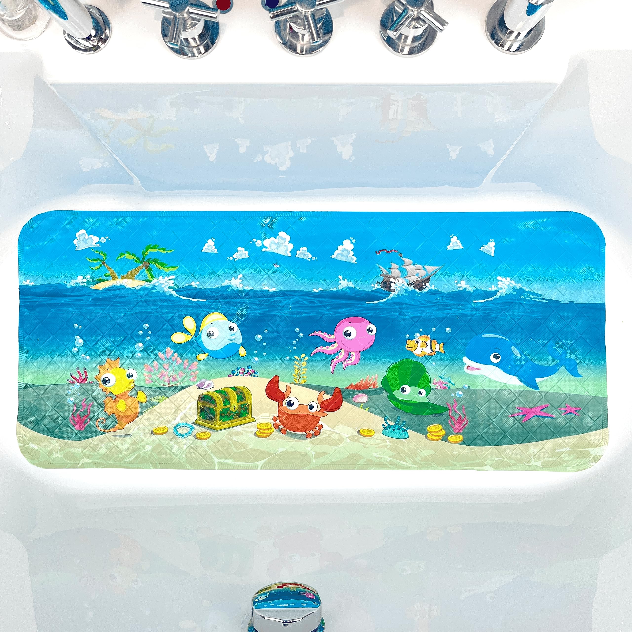Jolof Store Non-Slip Bathtub Mat for Kids – Blue Ocean, 86 x 39 cm