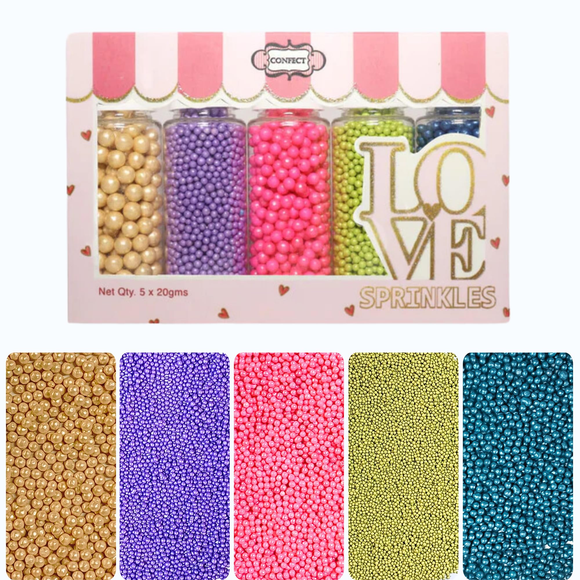 Confect Tropical Mix Bake Stable Cake Sprinkles - 5 Color Pearl Dragees