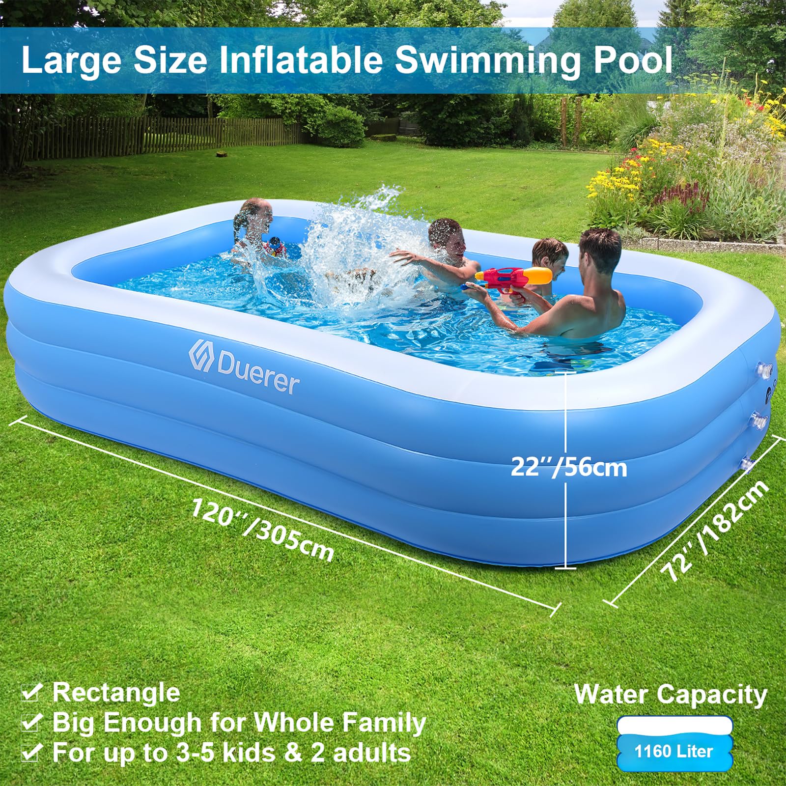 Duerer Inflatable Swimming Pool | 241cm Family Paddling Pool for Backyard